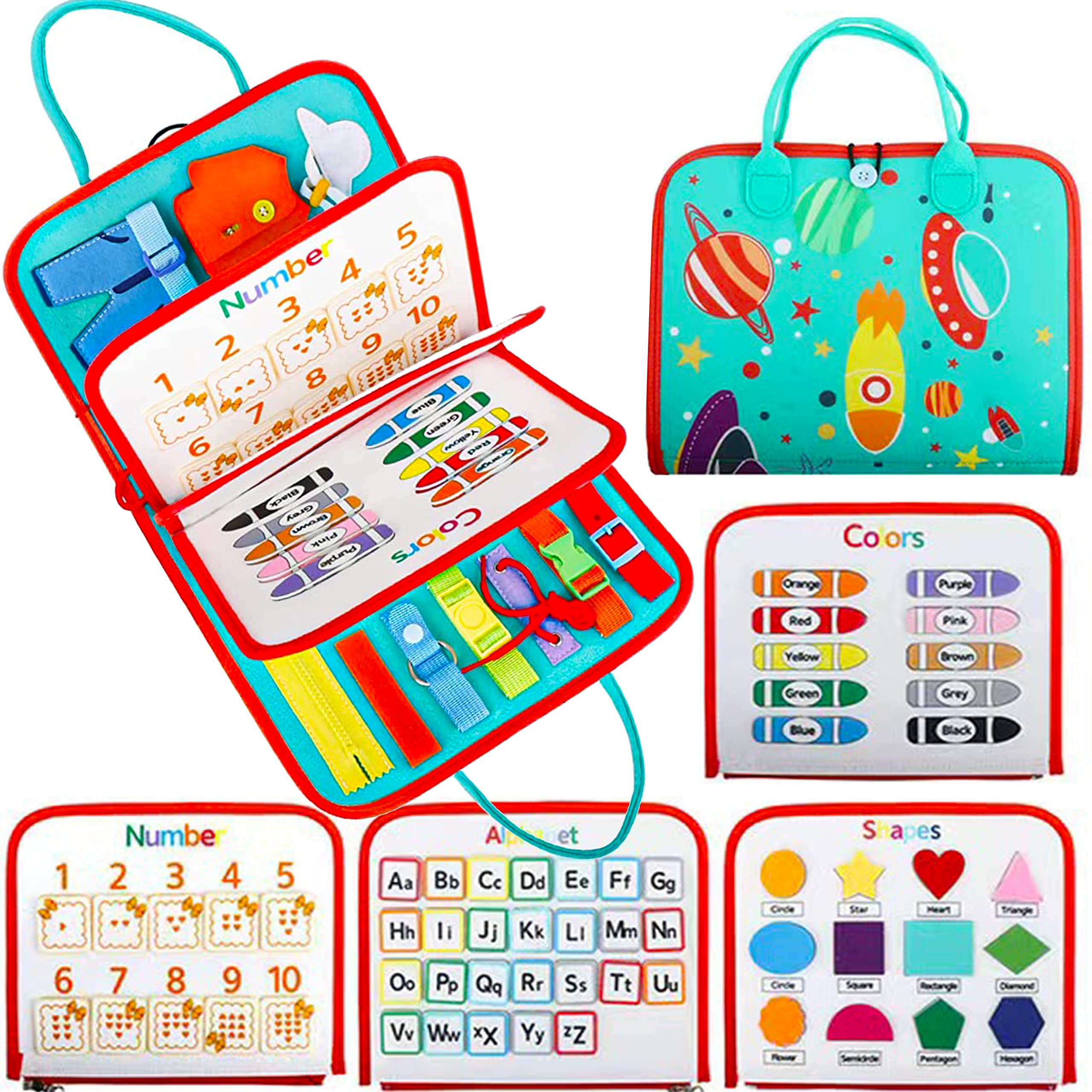 Busy Board Toddler Travel Toys,sensory toys for toddlers 1-3 Year，montessori toys for 3 year old- toddler travel essential & Road Trip Must Haves, Toddler Toys age 2-4 Old Girls Boys Birthday