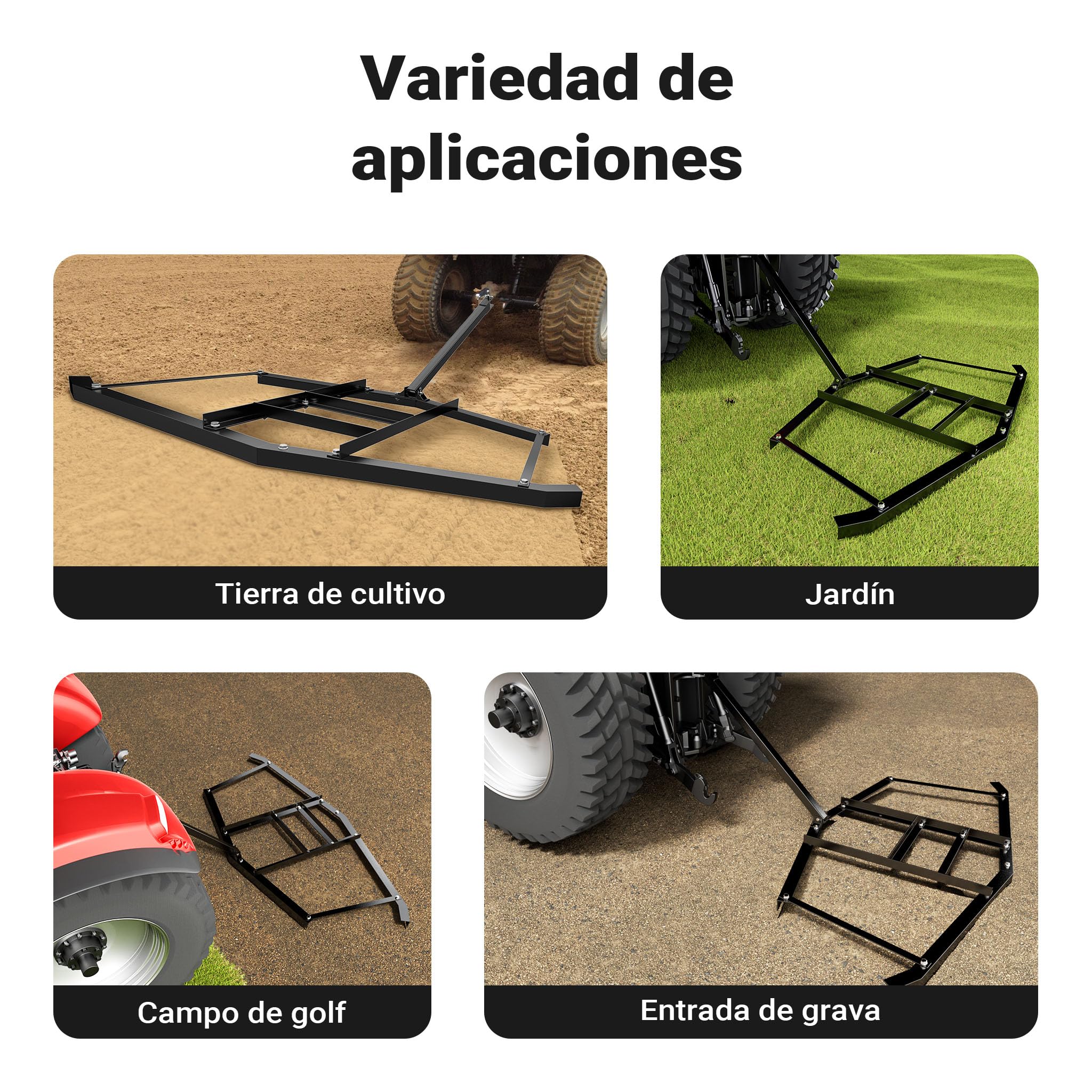 Wiltec Rastra niveladora de Terreno 172 x 90 cm Bastidor Fijo para Tractores de césped nivelador Caminos de Entrada nivelación calzadas grada de Prado