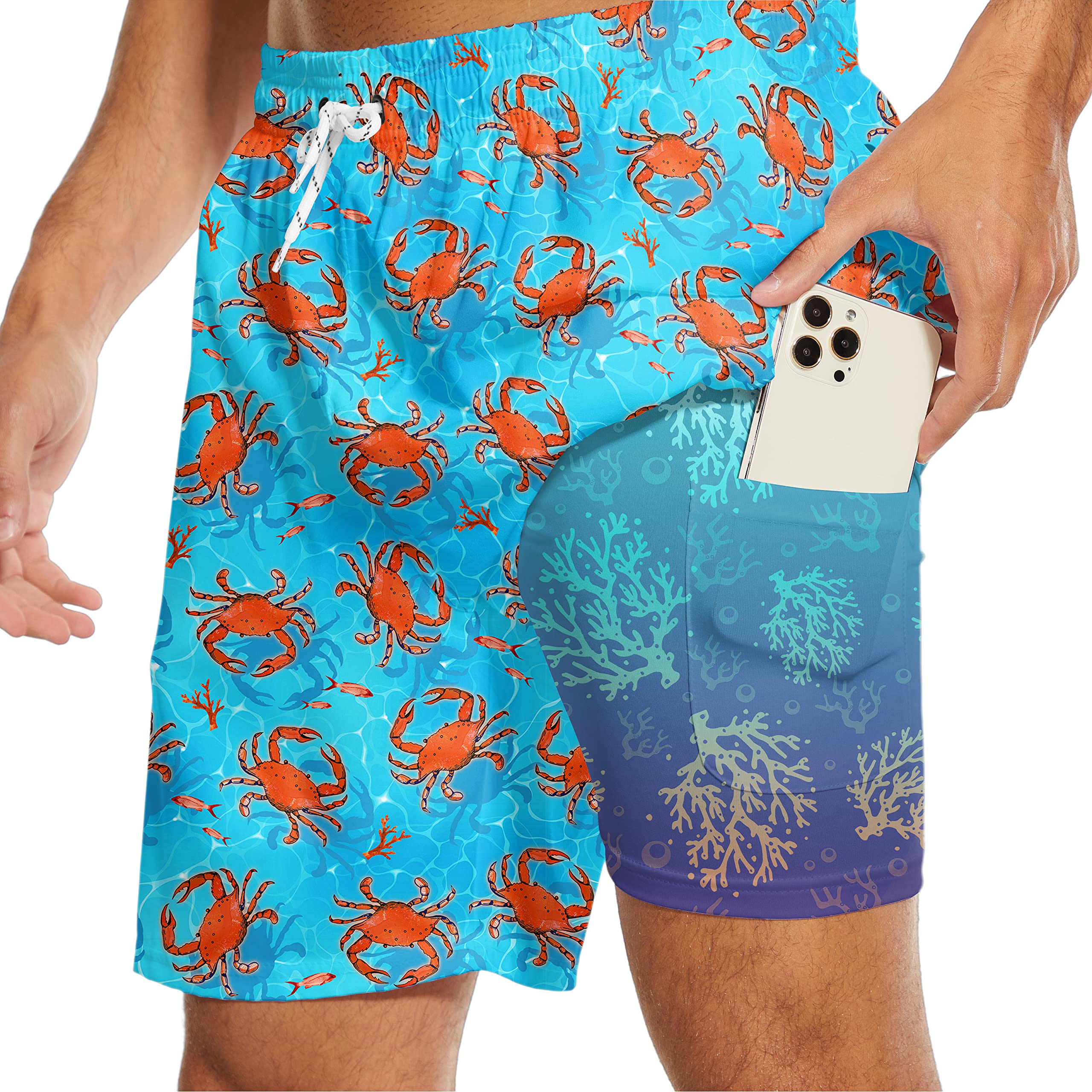 NELifeMen's Swim Shorts Beach Shorts with Compression Lining 2 in 1 Quick Dry Lightweight Swim Shorts for The Beach