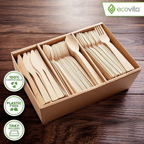 Miniatura 2 de Juego de 380 utensilios desechables compostables grandes de 7 pulgadas, ecológicos, duraderos y libres de árboles, alternativa a cubiertos de madera