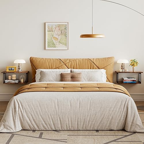 Miniatura 3 de Juego de 2 mesitas de noche flotantes, estantes flotantes de 2 niveles montados en la pared, mesa de noche flotante estante de pared, estantes de