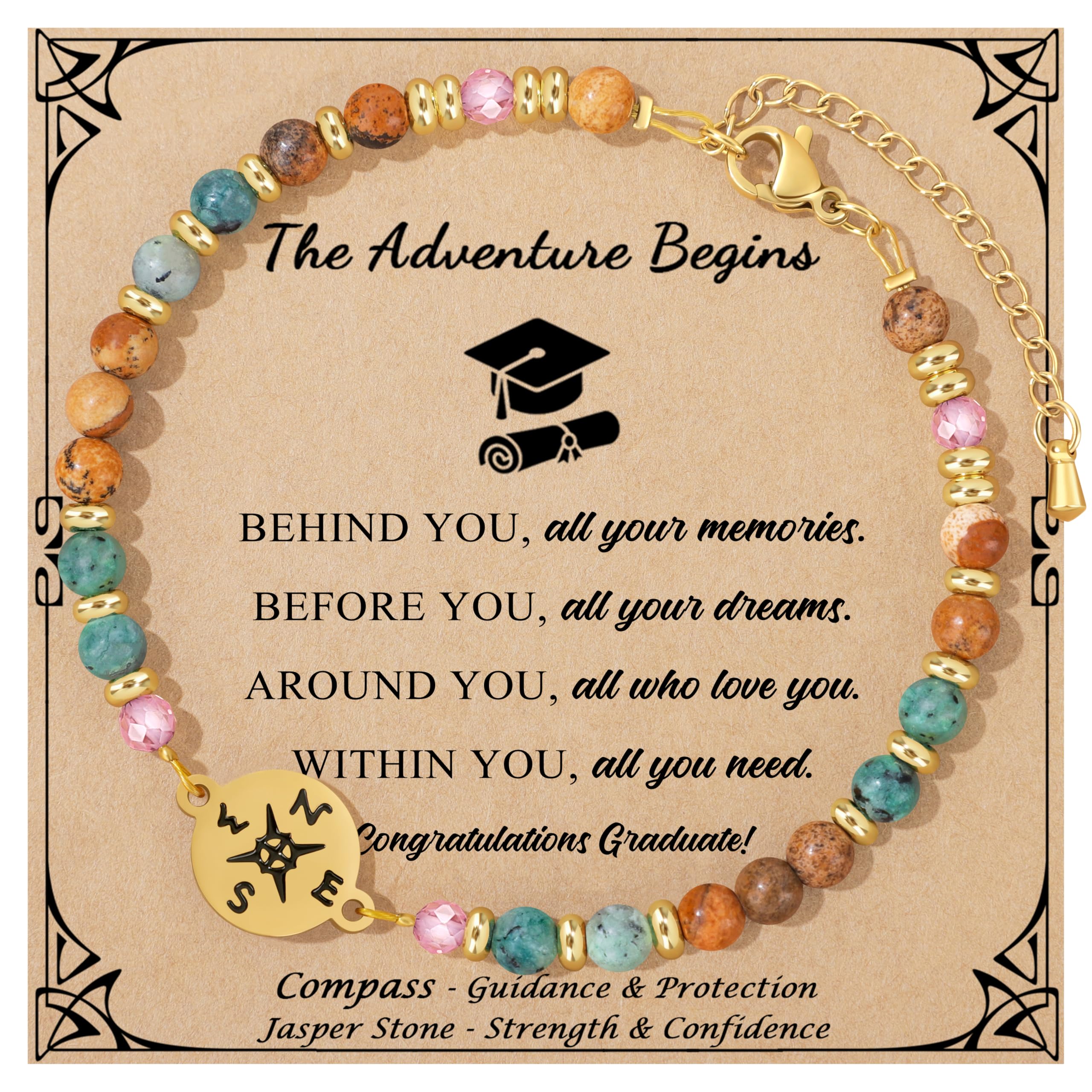 Joycuff Graduation Gifts for Her Him Class of 2026 Graduation Bracelets Inspirational Graduation Compass Bracelet for Women College Graduation Gift for Him Her