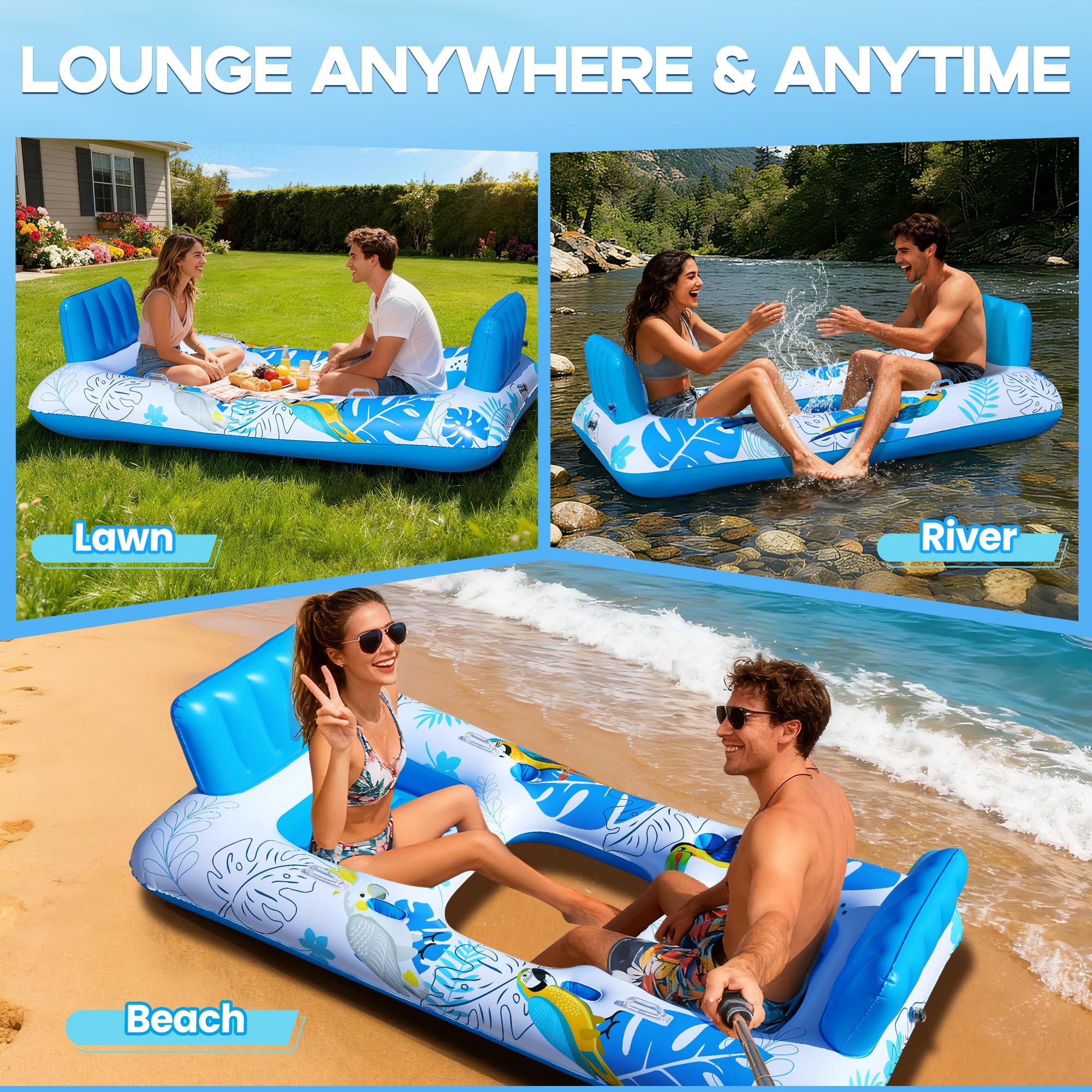 Luxfero Colchoneta Piscina Adultos para 2 Personas, 220x110 cm Colchonetas Hinchable para Piscina, Piscina Hinchable Adultos, Silla Hinchable para Fiestas acuáticas y Fiestas de Verano
