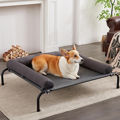 Cama elevada refrescante para perros con almohadas, cama elevada portátil y lavable con malla a prueba de mordidas y marco de metal, patas de goma