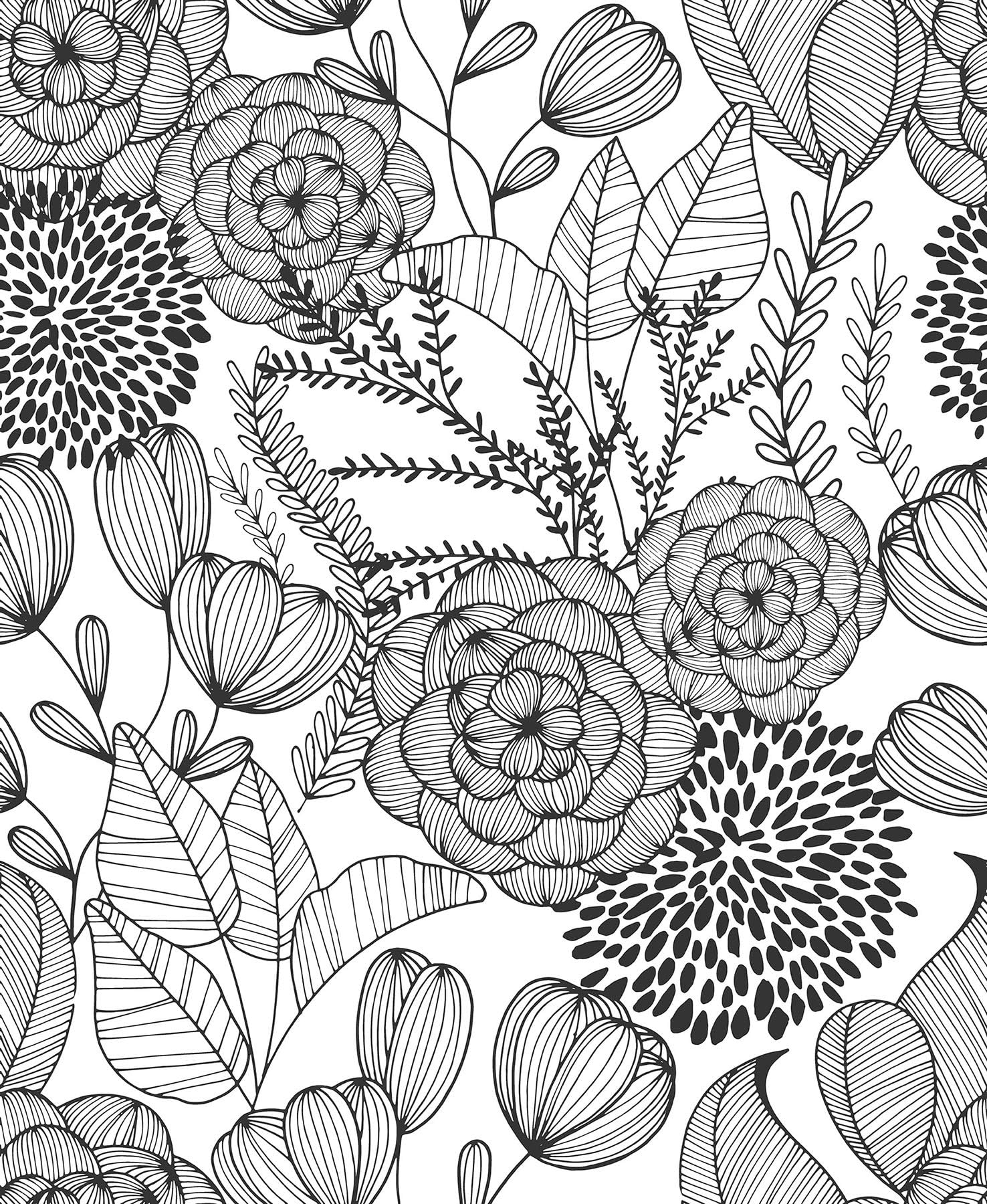 NuWallpaper Secret Garden Peel and Stick Wallpaper, Black, Removable Wallpaper, 20.5 in x 18 ft