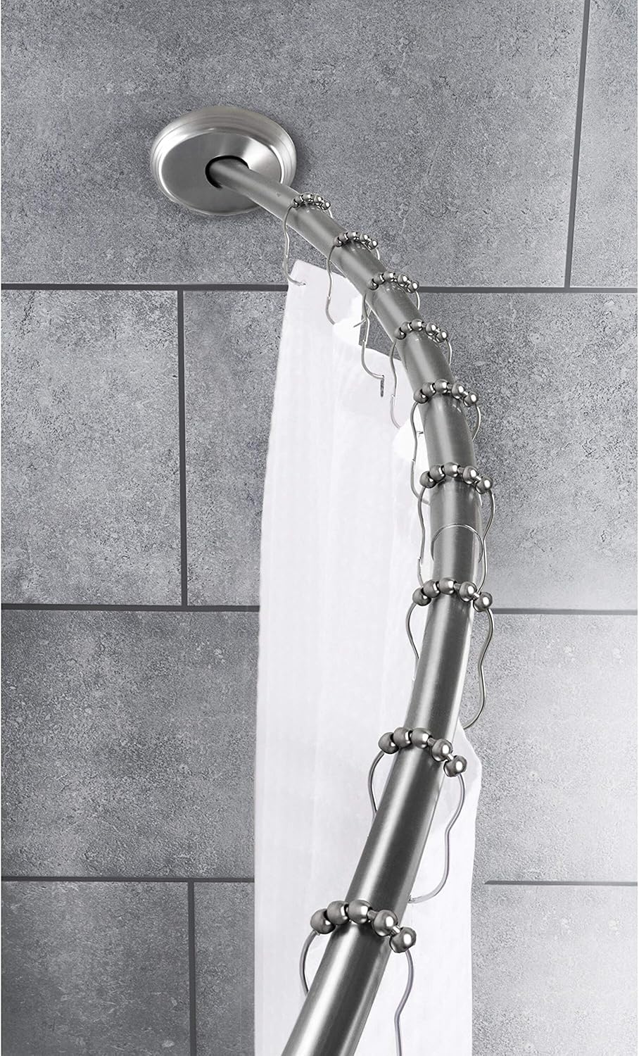 Misc Smart Rod Dual Mount Curved Shower Curtain - Brushed Nickel Aluminum