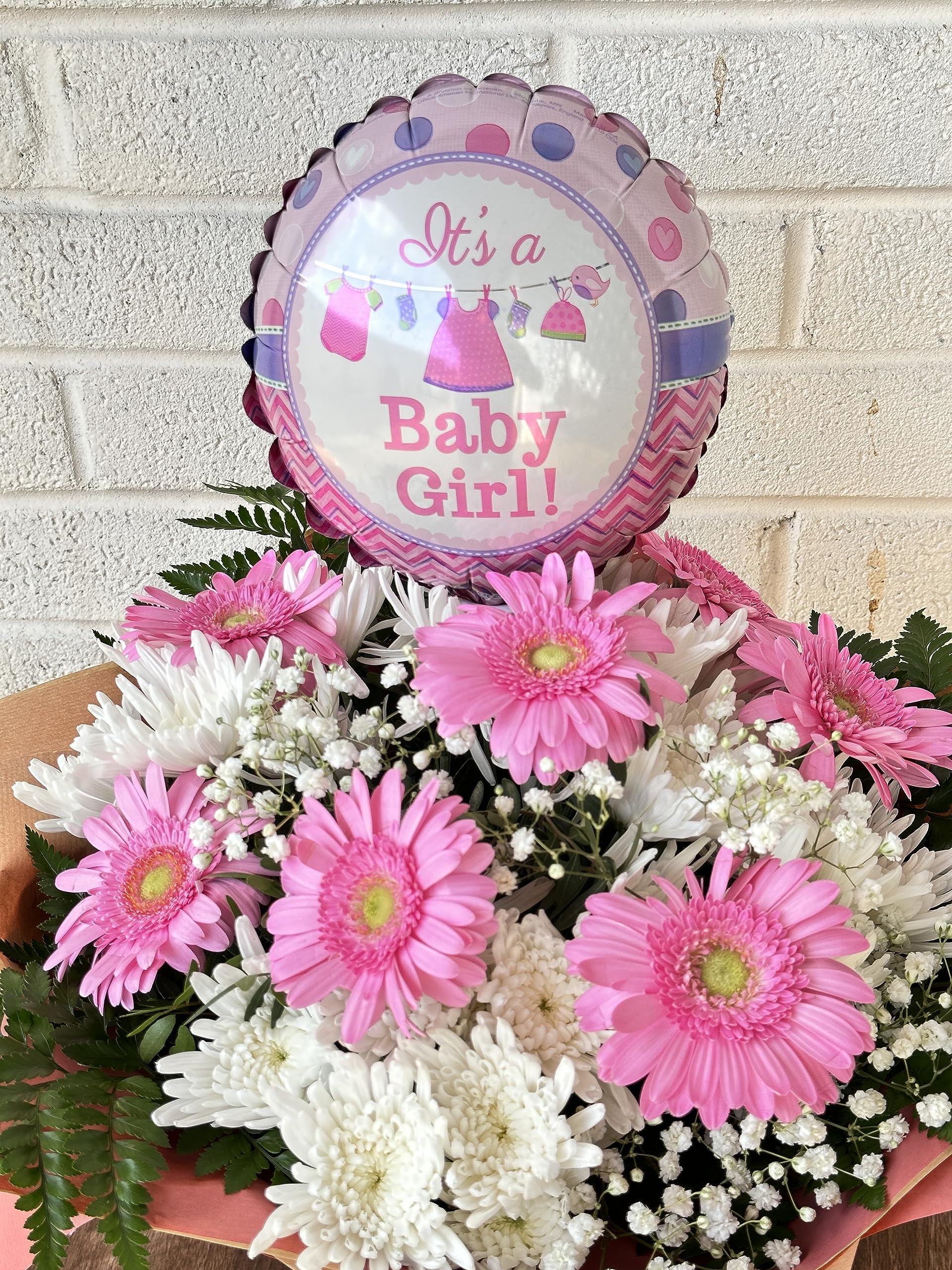Pinky Single kiss, Next Day Delivery, Fresh cut flowers, The Pinky Single Kiss Bouquet: A Floral Embrace with 'It's a Girl' Balloon Included