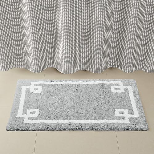 Madison Park Evan - Alfombra de baño 100 % algodón antideslizante con parte trasera lujosa, de felpa copetuda, absorbente, de secado rápido, diseño