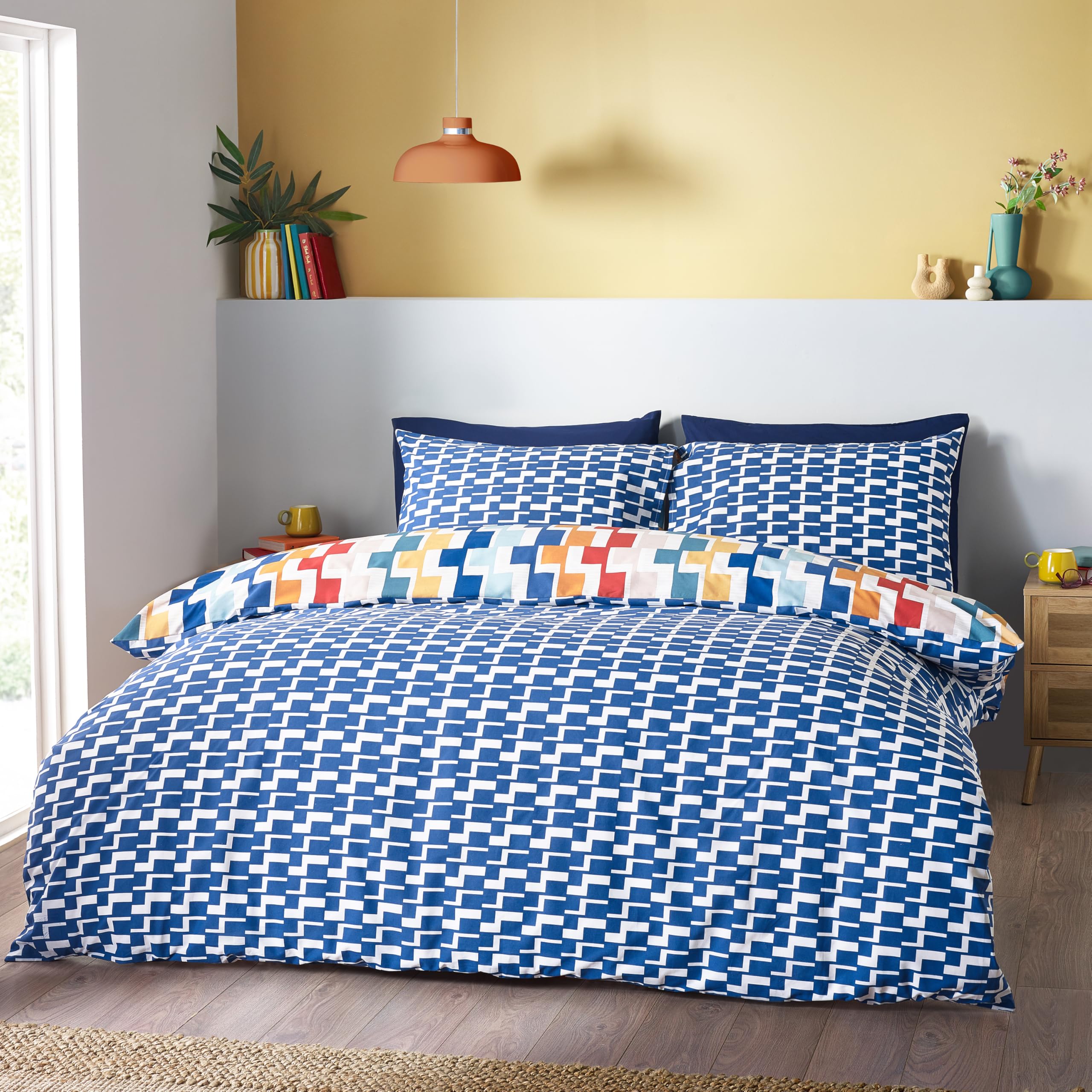 Catherine Lansfield Bryson Geo Reversible King Duvet Cover Set including Pillowcases Bright - Image 2