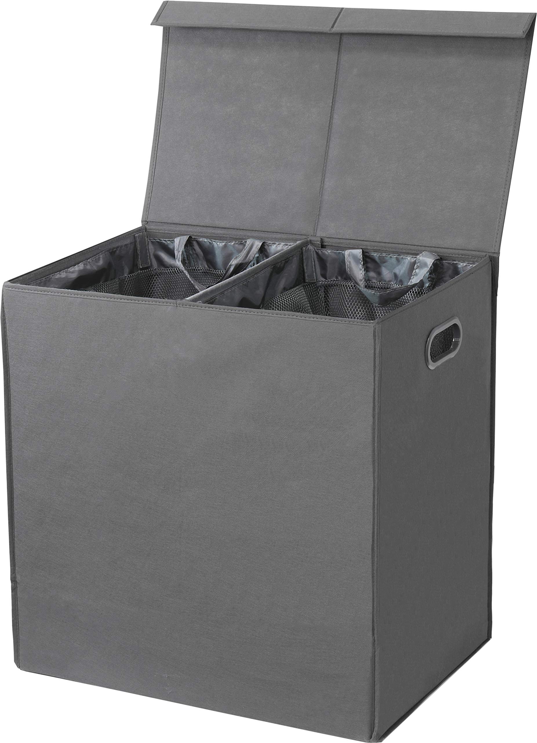 Simple HousewareDouble Laundry Hamper with Lid and Removable Laundry Bags, Dark Grey