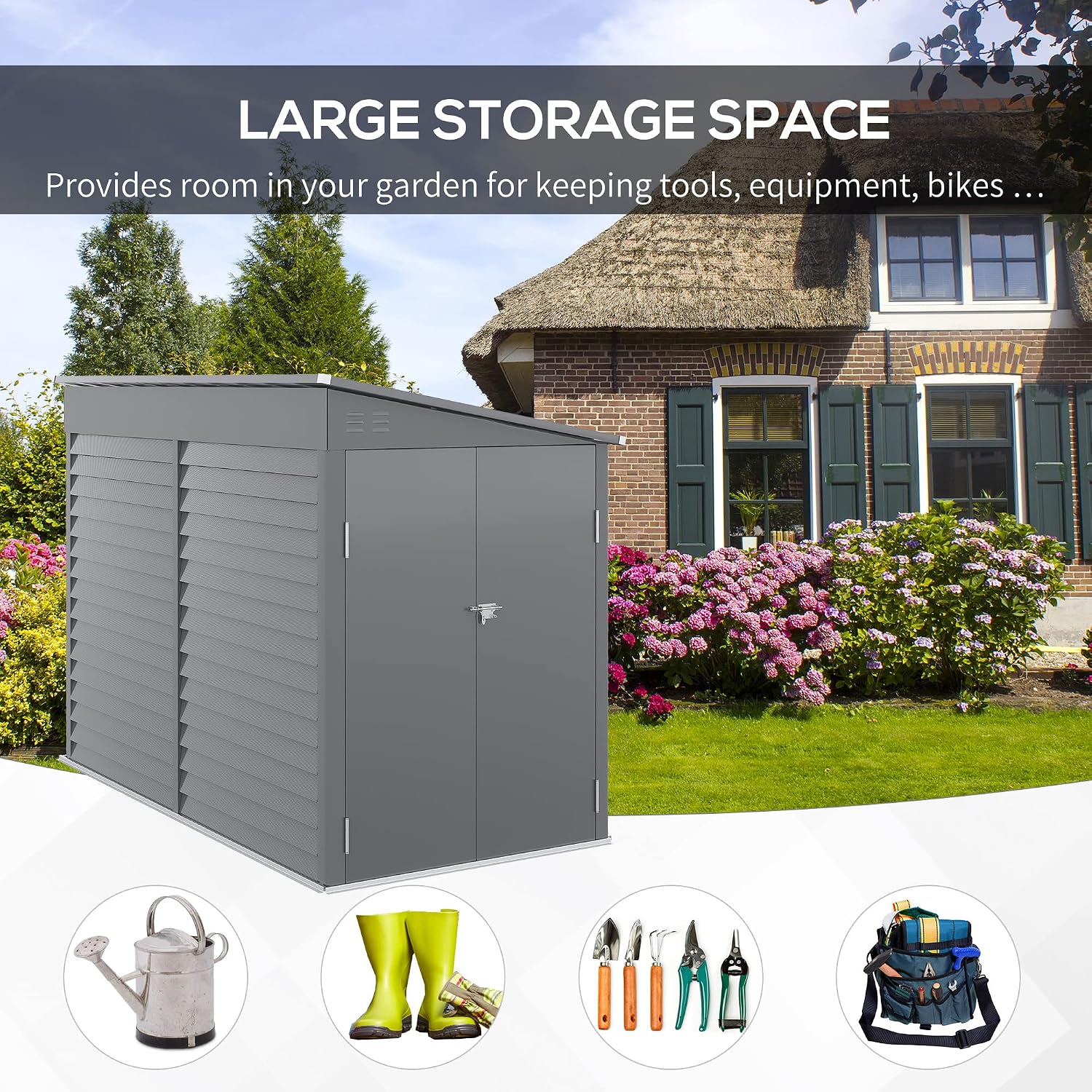 Outdoor Garden Storage Shed for Tools and Equipment with Double Doors and Ventilation