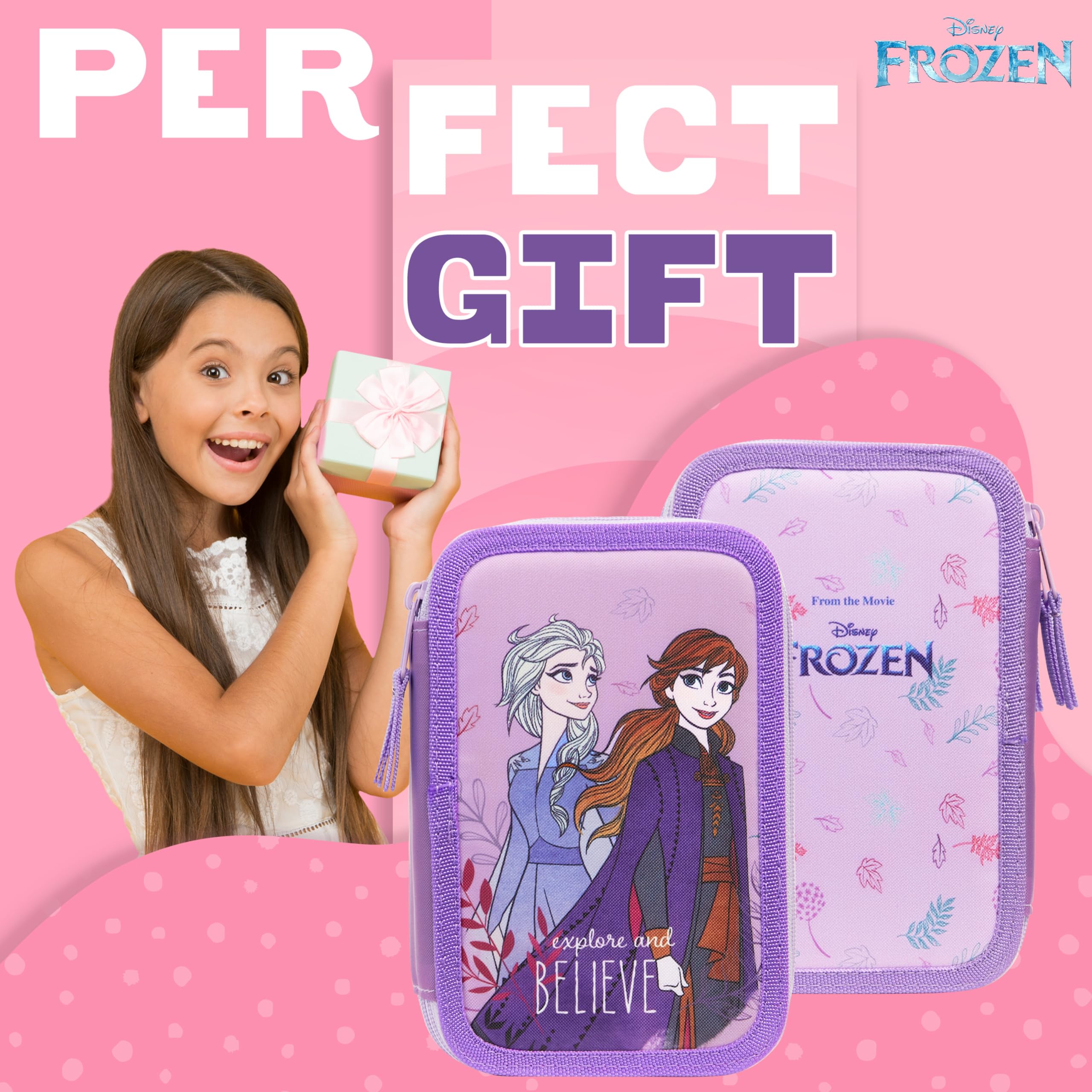 Disney Riempito Astuccio con Cancelleria Scuola (Frozen Tripla Zip)