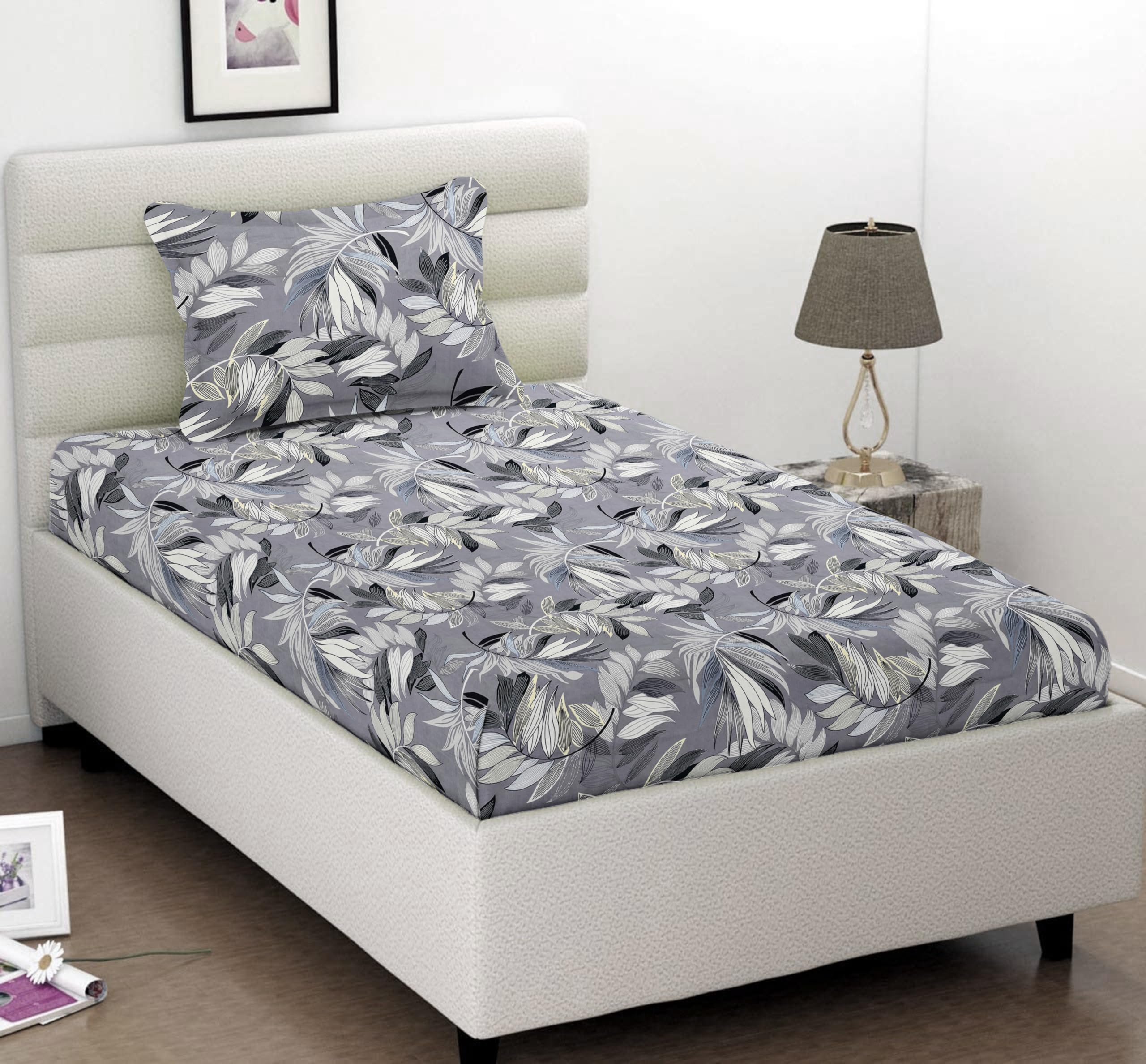 BSB Home Premium Glace Cotton 180 TC Flat Single Bedsheets Breathable | Wrinklefree (Size-60 X 90 Inch) with 1 King Size Pillow Covers (Size-17 X 27 Inches, Grey & Black) (B0D2RFMK9Z) Amazon Price History, Amazon Price Tracker