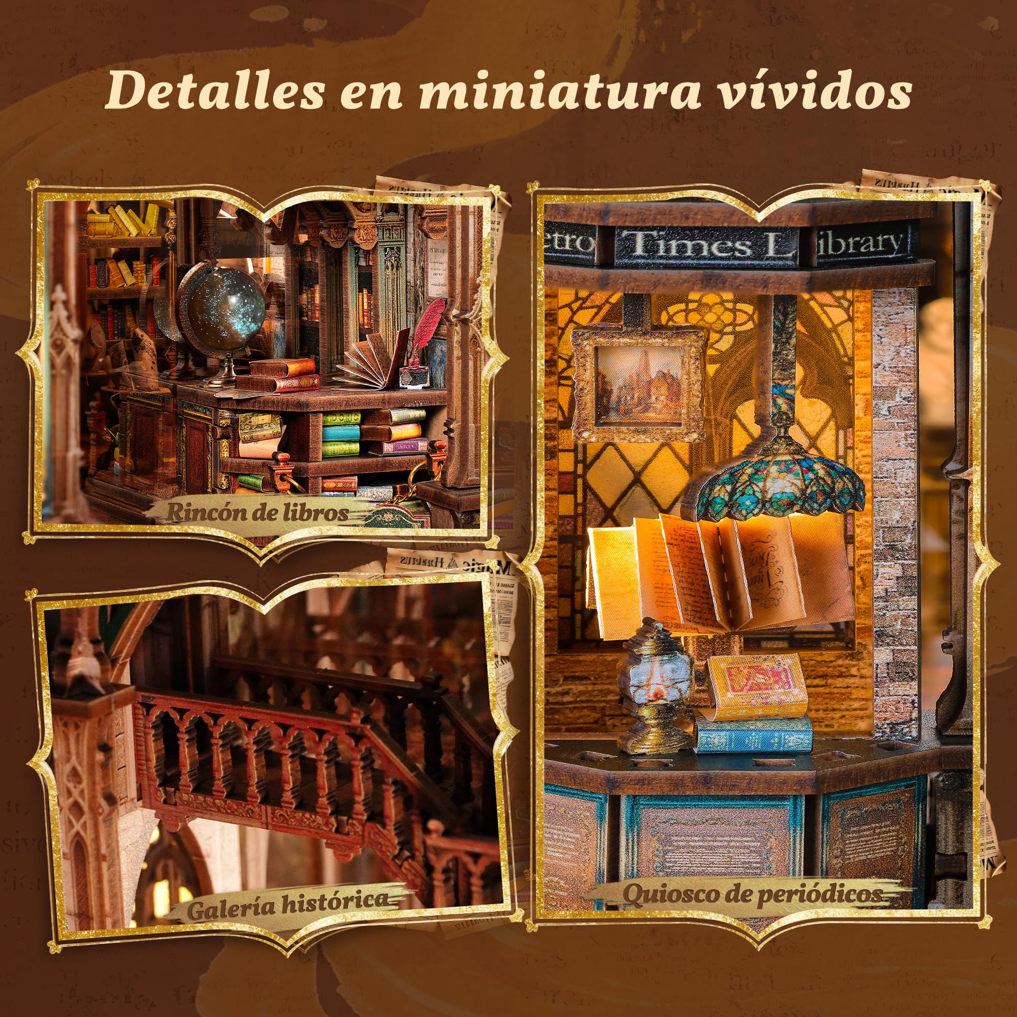 FUNPOLA Magic Library Book Nook Kit – Puzzle 3D de Madera con Espejo Infinito LED – Decoración DIY para estantería, Miniatura Creativa para niños y Adultos (Páginas susurrantes)