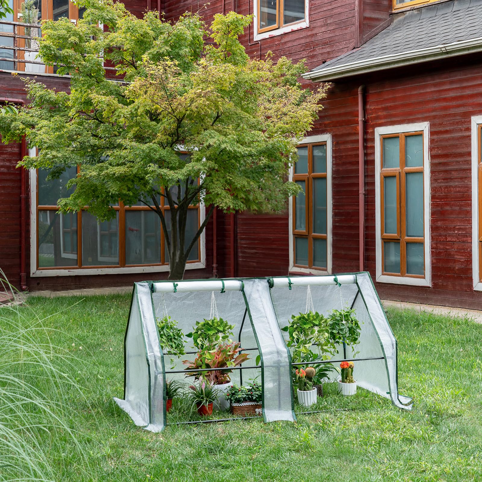 WOLTU Serre de Jardin, Serre d'Hivernage, Bâche Renforcée en PE de 140 g/㎡, avec 2 Portes Enroulables, Cadre en Tube d'acier, 180x90x90 cm, Blanc
