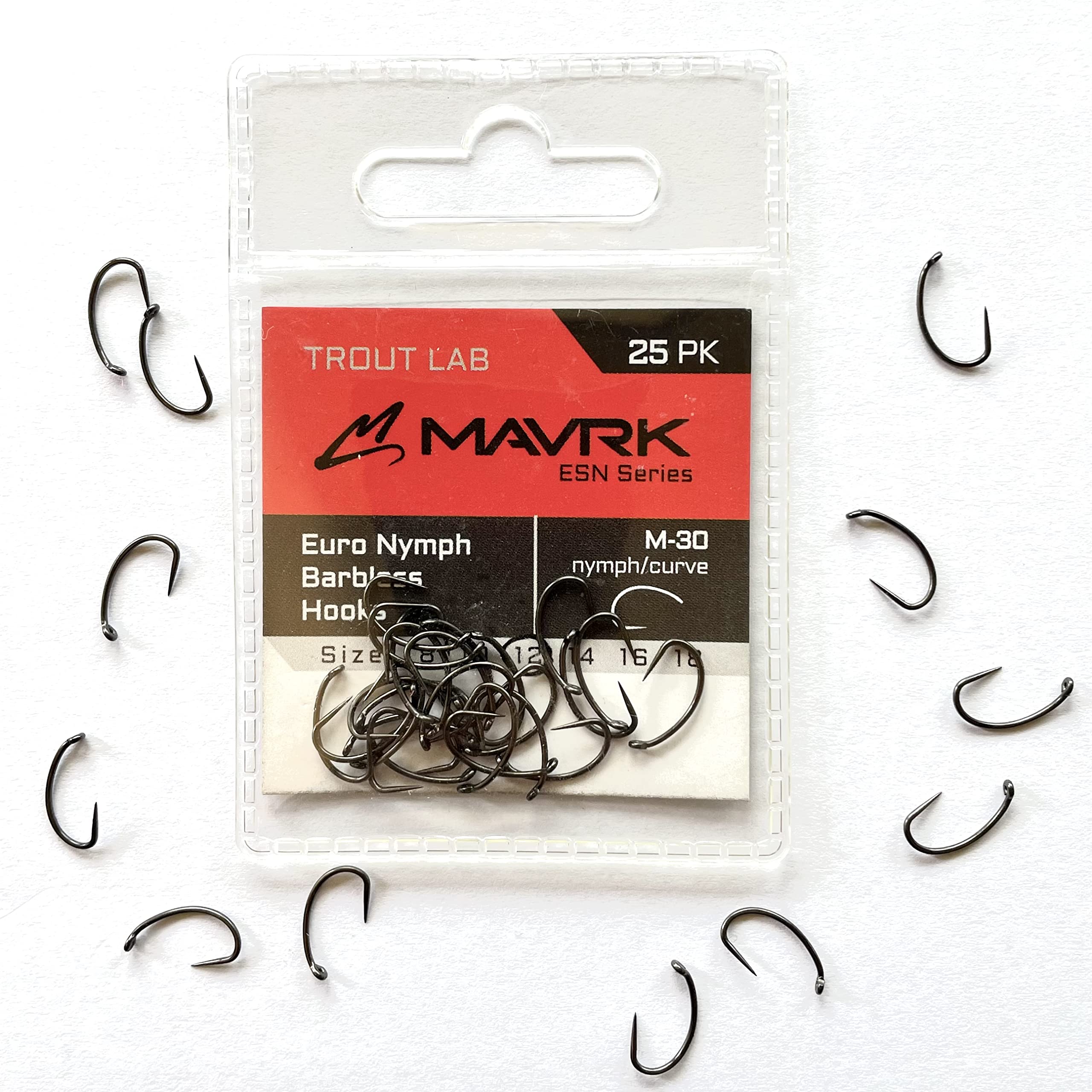 Mavrk Fly Fishing Euro Nymph Competition Barbless Hooks 25 Pack for Fly Tying Black Nickel Coating Strong Durable chemically sharpened Jig Curve Nymph and Streamer Style