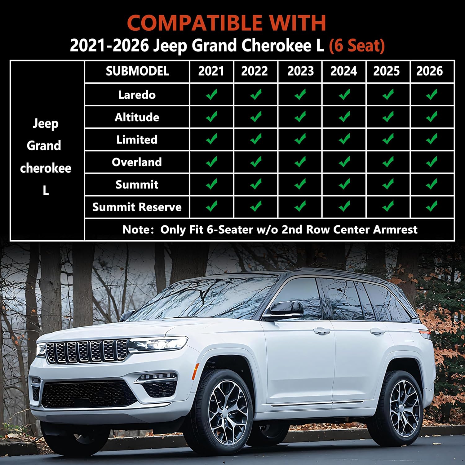 KARPAL Floor Mats & Cargo Liner for 2021-2025 2026 Jeep Grand Cherokee L (6-Seater w/o 2nd Row Center Armrest Only), All Weather TPE Custom Fit Floor Liners Car Mats Accessories