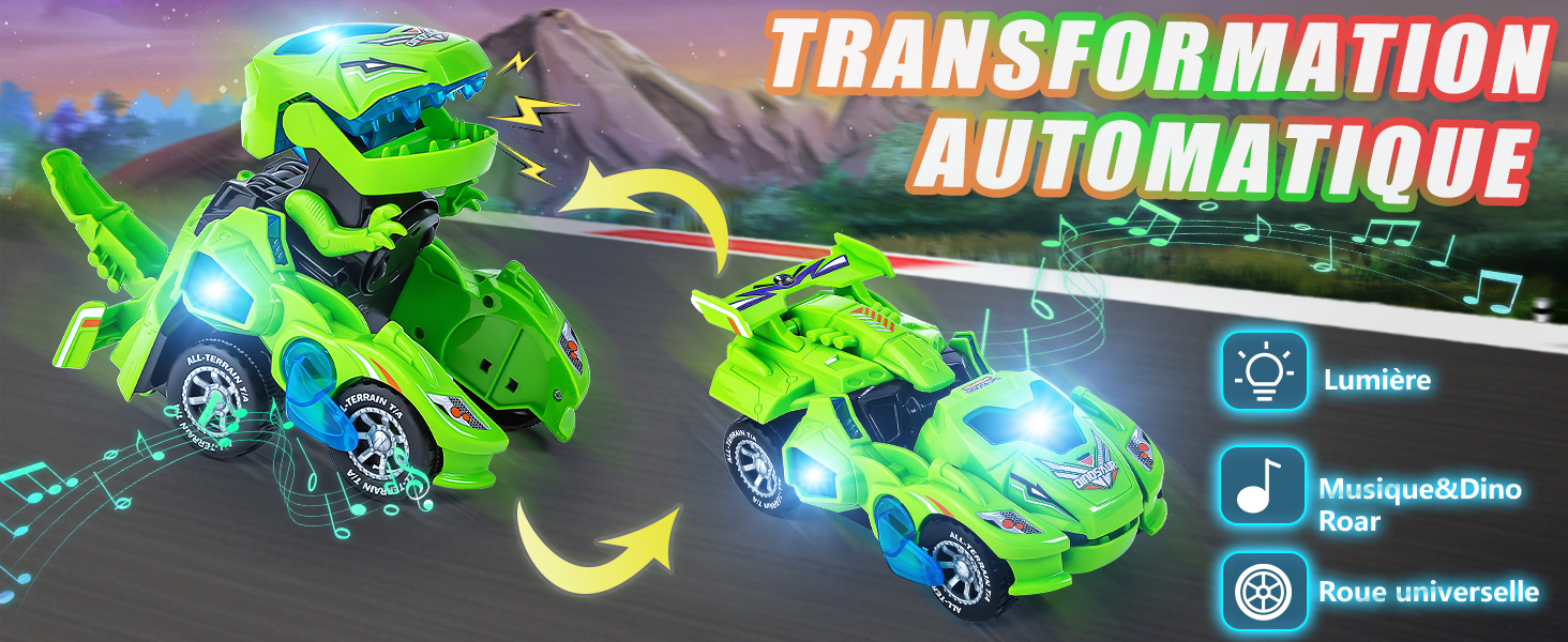 Voiture Dinosaure Transformable – DxxD – Avec Lumière, Son, Roue Universelle – Jouet électrique Pour Enfant 3-6 Ans – Rouge