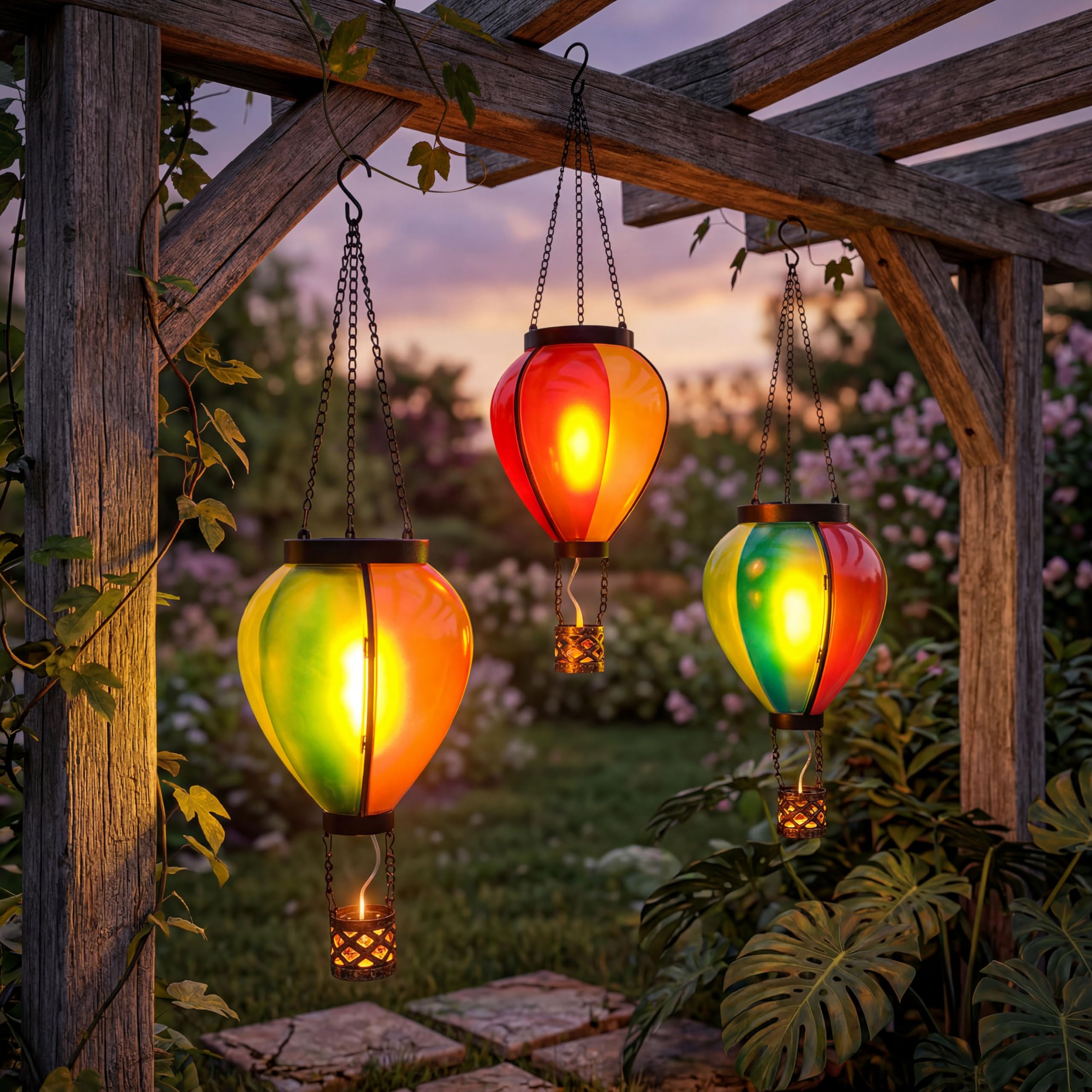 Northpoint LED Solar Heißluftballon 3er-Set IP44 Außenleuchte bunt warmweiß