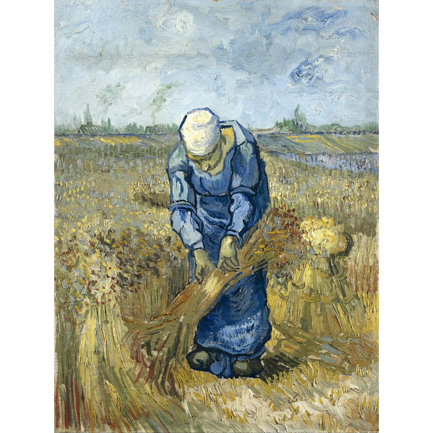 Vincent Van Gogh Bauernfrau Binding Sheaves After Millet Großer Wand-Kunstdruck Leinwand Premium Poster Wandbild