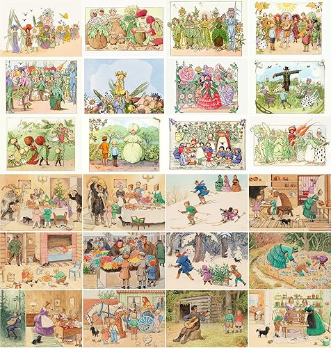 Vista 25 de PIXILUV Postales vintage 24 piezas hada flor Vintage libro ilustraciones Azul