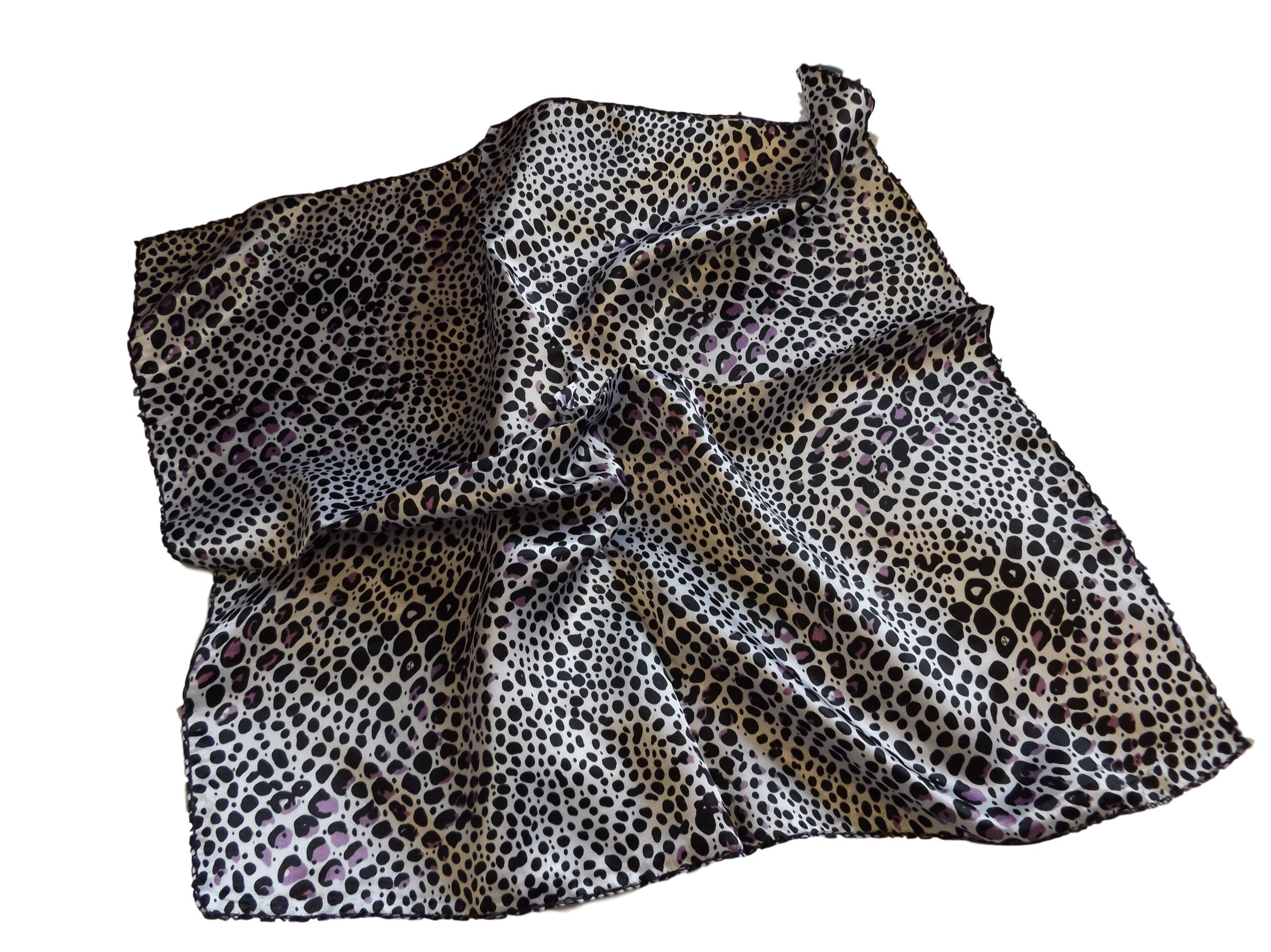 fat-catz-copy-catz Small Square White/Purple Leopard Print Satin Feel Ladies Fashion Scarf 50cm square
