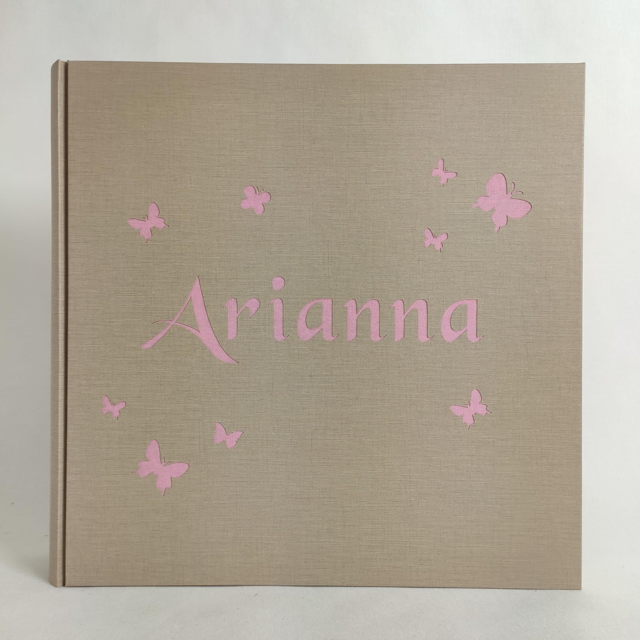 Album fotografico in TELA DI LINO FARFALLE con NOME BAMBINA INCISO E PERSONALIZZABILE A TUA SCELTA regalo originale NASCITA-BATTESIMO-COMPLEANNO-PRIMA COMUNIONE-CRESIMA COLORI PERSONALIZZABILI