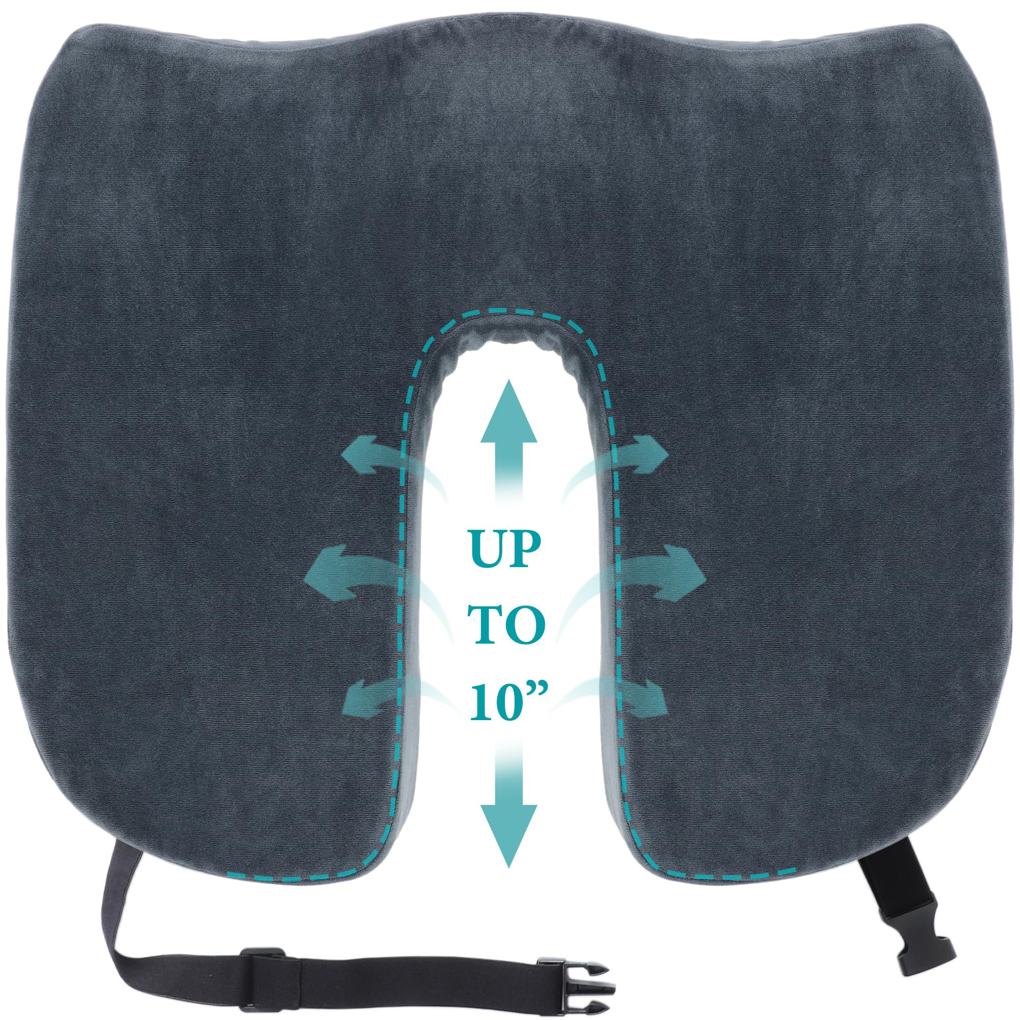 Tailbone Pain Relief Office Chair Cushion 10-Inch Extended U-Cutout,Large-18"x16"x3",Coccyx,Sciatica Pain Relief Memory Foam Wheelchair Car Seat Cushion,But Pillow Pad for Pressure Relief, Blue Grey