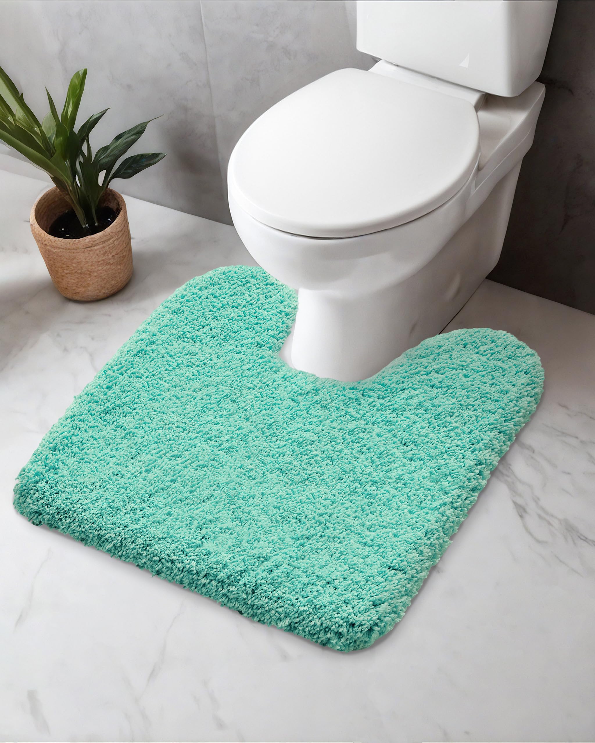 Tapis de toilette en U bleu spa 56x61 cm lavable et antidérapant