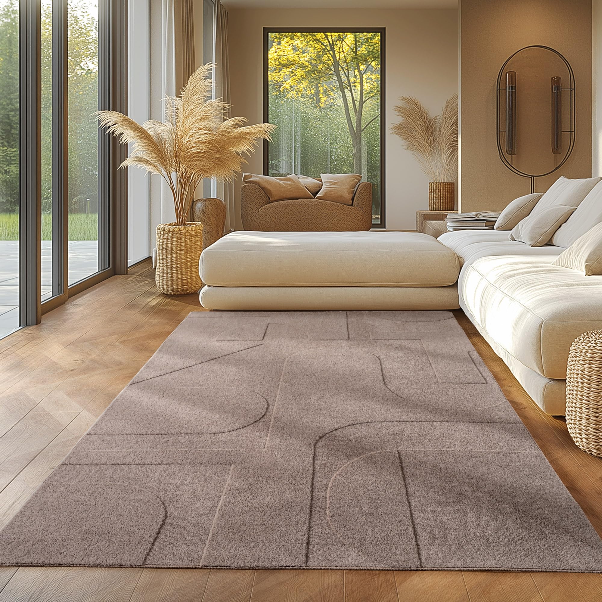 SIMPEX Boho Teppich Weicher Skandinavischer Kurzflor mit 3D-Effekt, Waschbar & Pflegeleicht, Moderner Teppich für Wohnzimmer, Esszimmer oder Schlafzimmer