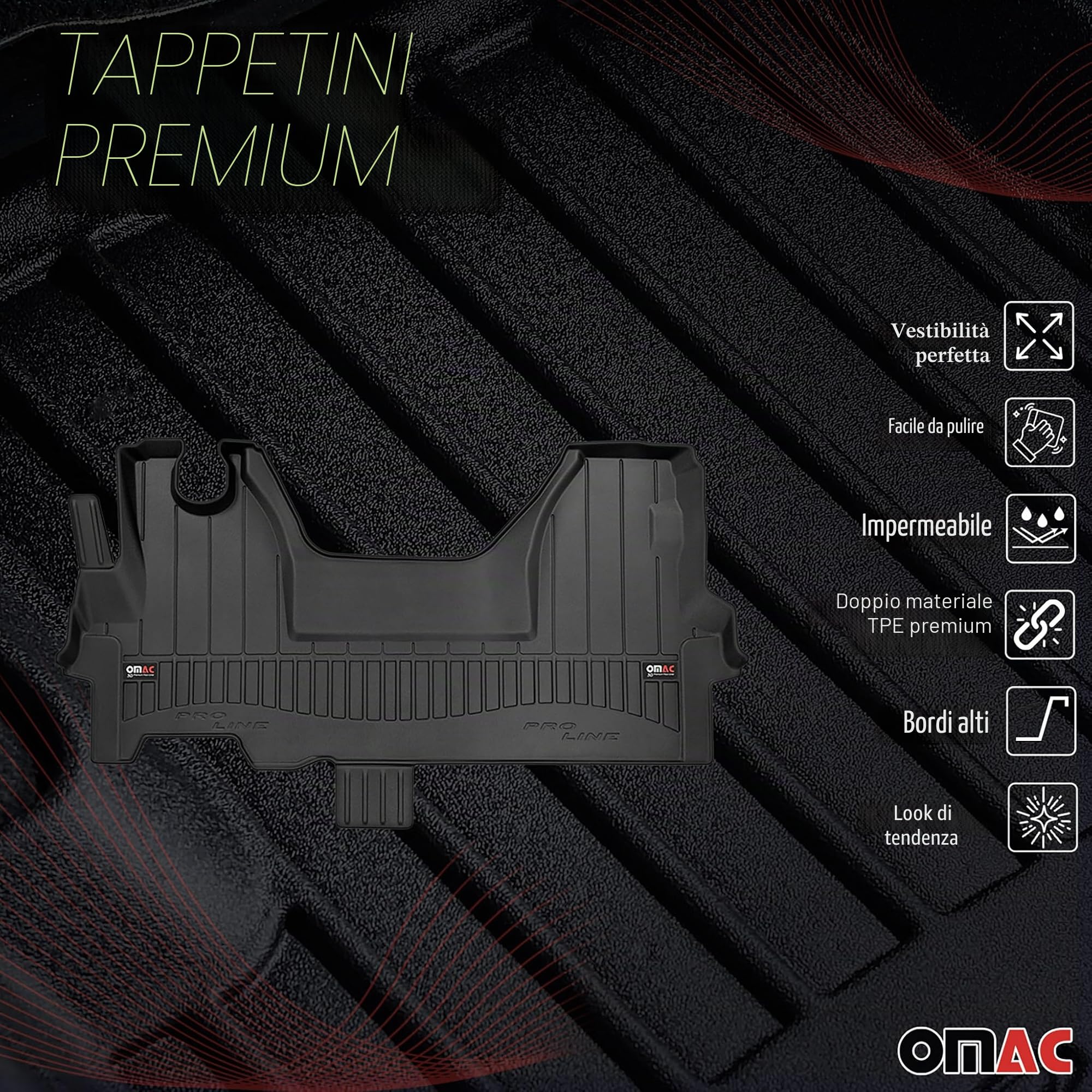 OMAC Tappetini in Gomma Compatibili con Iveco Daily 2014-2025 Premium TPE Tappetini Auto Nero 1x