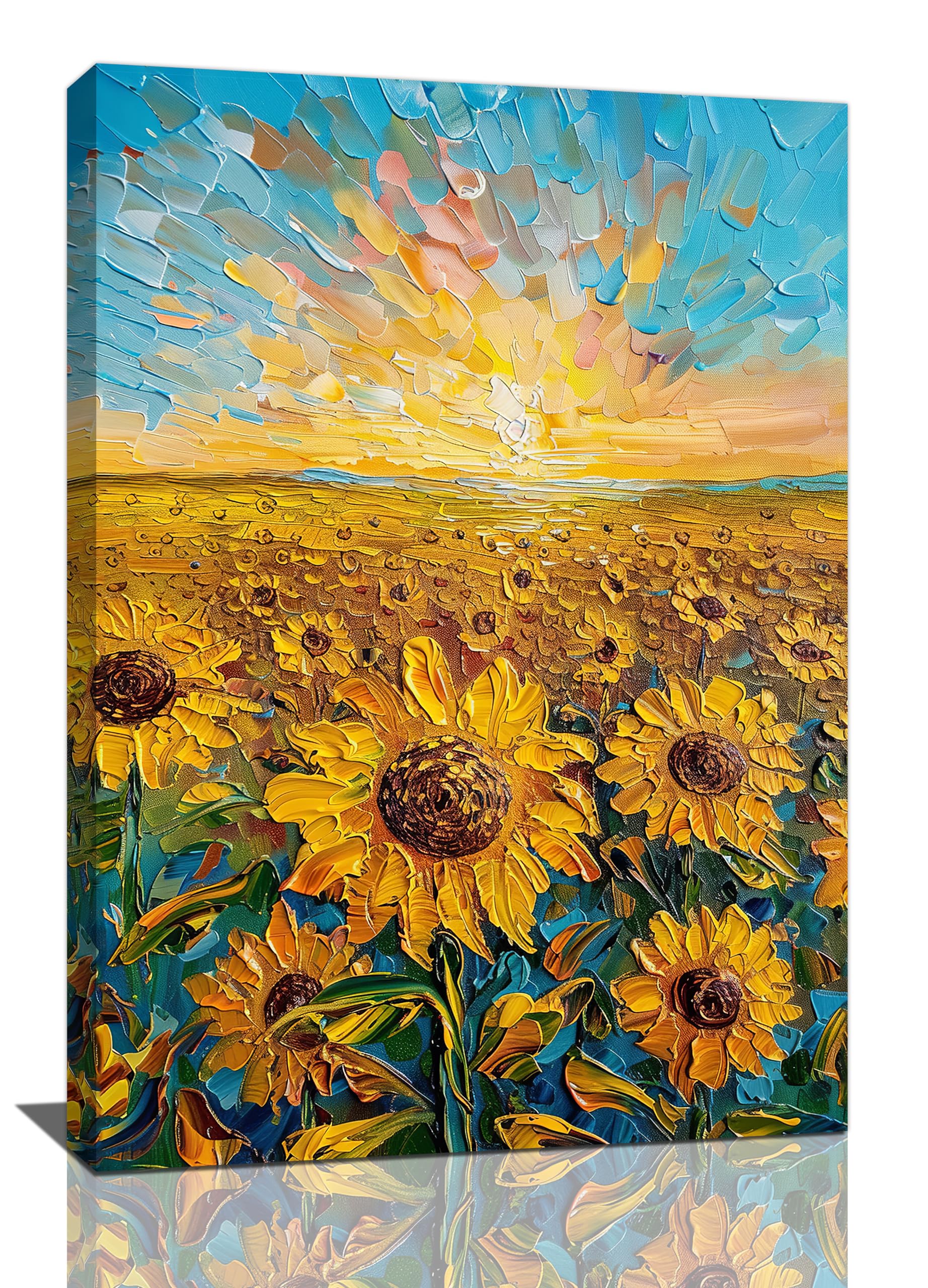 Sunflower Wall Decor Country Sunflower Canvas Pictures Wall Art Abstract Field Landscape Oil Painting Artwork Home Decoration for Living Room Bedroom Kitchen Office Framed 16×24 inch
