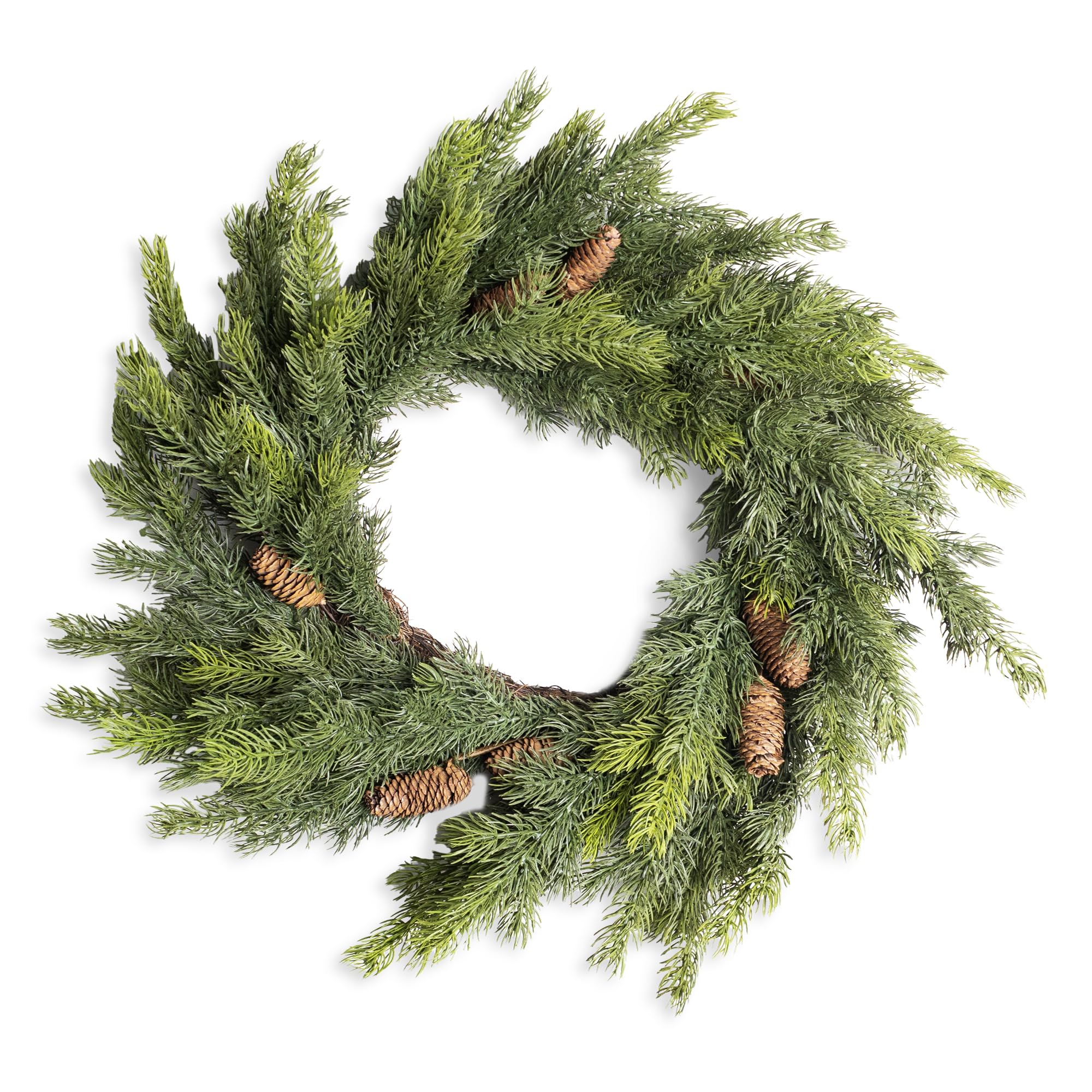 SHATCHI Couronne de Noël Artificielle en polyéthylène de 60 cm au Toucher réaliste avec Pommes de pin Vert Hiver Décoration de Vacances Branches Pliables pour la Maison
