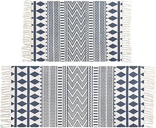 HEBE Cotton Area Rug Set 2 Piece 2'x3'+2'x4.2'Machine Washable Printed Cotton Rugs with Tassels Cotton Area Rug Runner for...