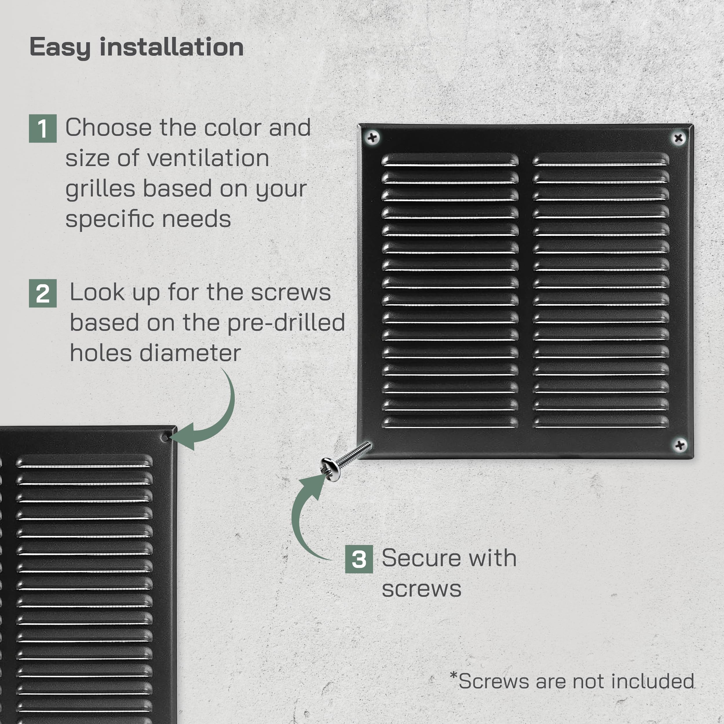 Vent Systems 295 x 295 mm / 11.61" x 11.61" Inch Black Metal Soffit Air Vent Cover - Image 4