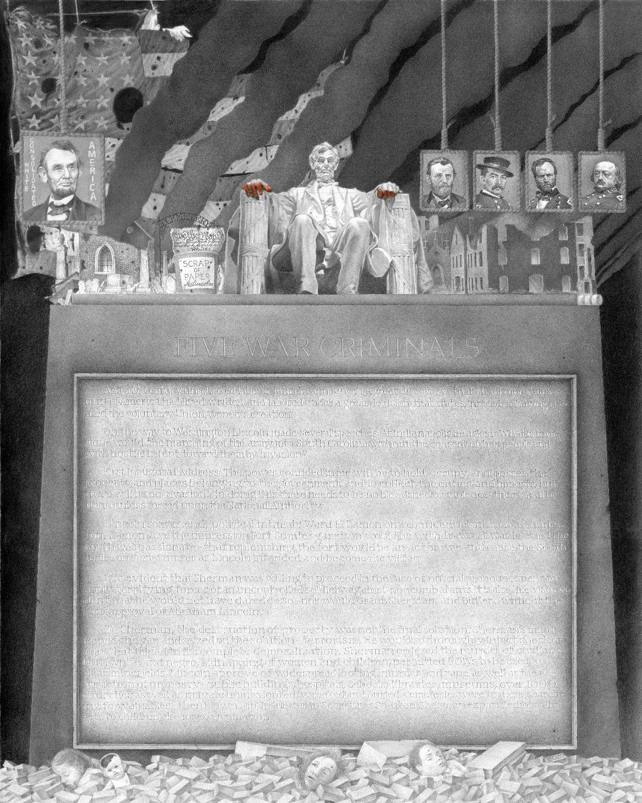 "Five War Crimials"  illustrating Lincoln had blood on his hands..