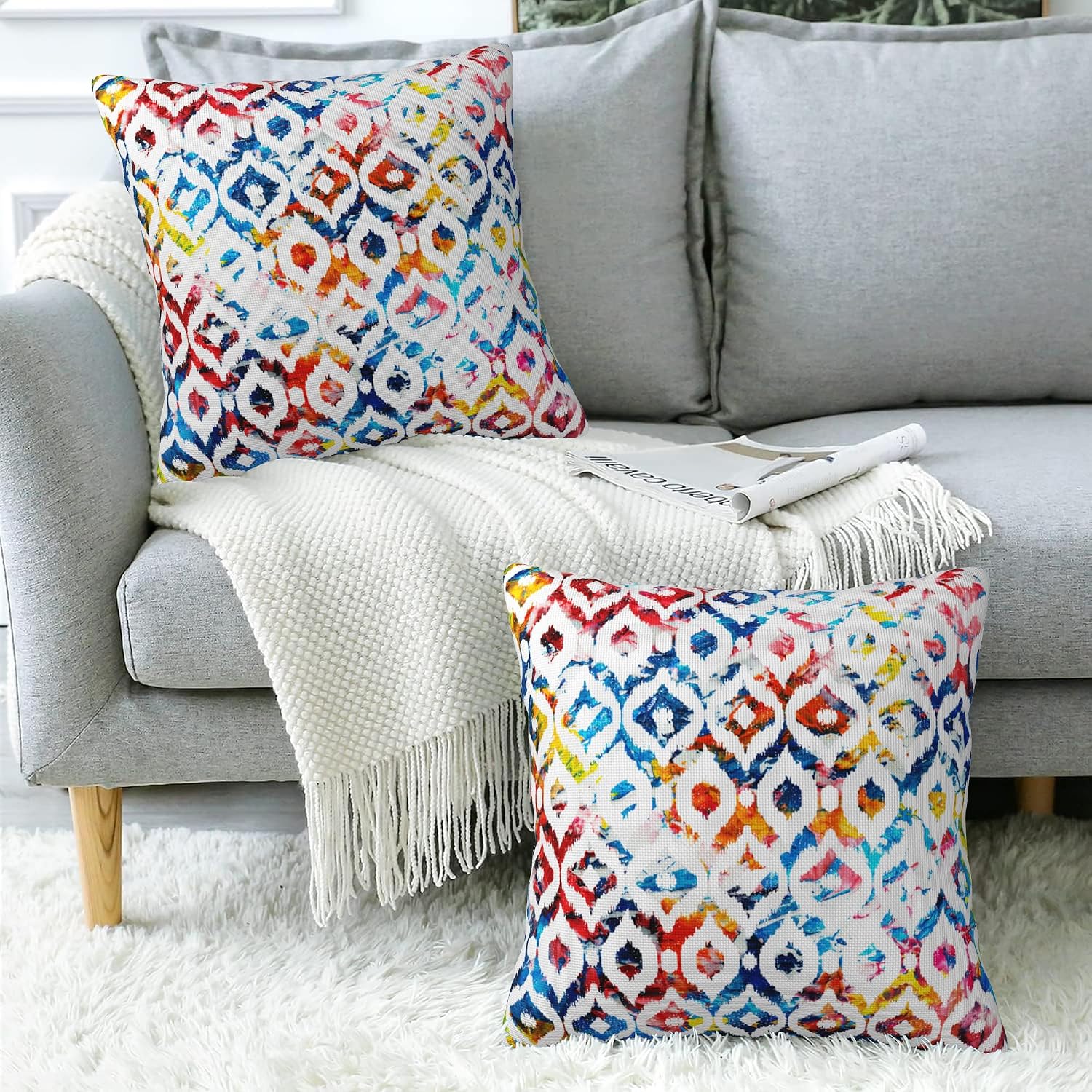 Throw Pillow Cover Case Watercolor Geometric Pillow Covers 18x18 Inch Set of 2,Soft Decorative Throw Pillow Case for Living Room Bedroom Sofa Couch Cushion Covers image 5