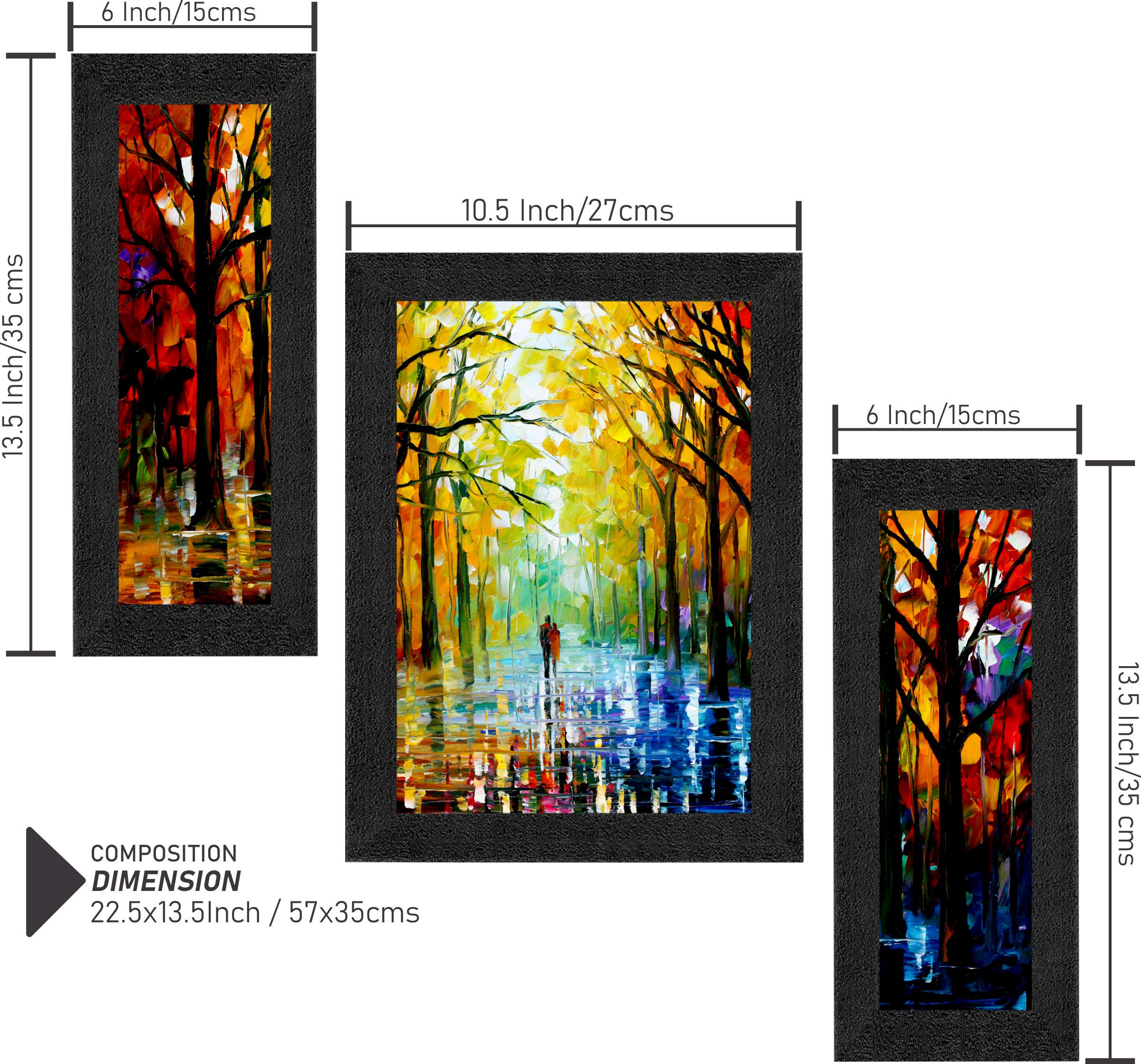 SAF paintings Set of 3 Walking Couple in Forest Watercolor UV Coated Home Decorative Gift Item Framed Painting 13.5 inch X 22.5 inch SANFSAA9201-Multicolour 1