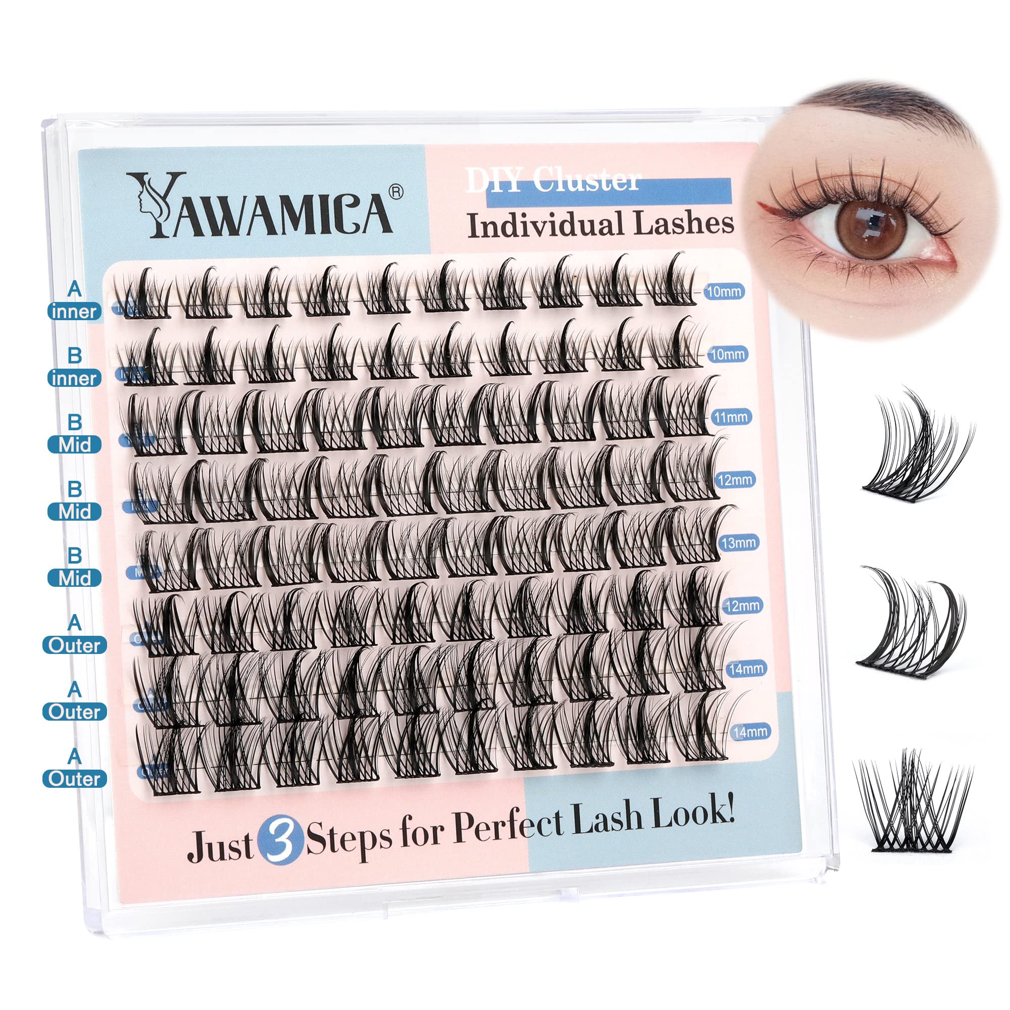 Yawamica Lash Clusters D Curl Eyelash Extensions 10-14mm DIY Cluster Eyelashes Wispy Individual Lashes 80pcs Cluster Lashes DIY Lash Extensions at Home by (2 Styles)