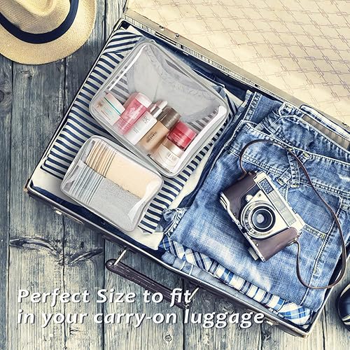 Miniatura 4 de 6 bolsas de cosméticos transparentes, aprobadas por la TSA, juego de bolsas de aseo transparentes para viajes, playa, bolsa de organización de