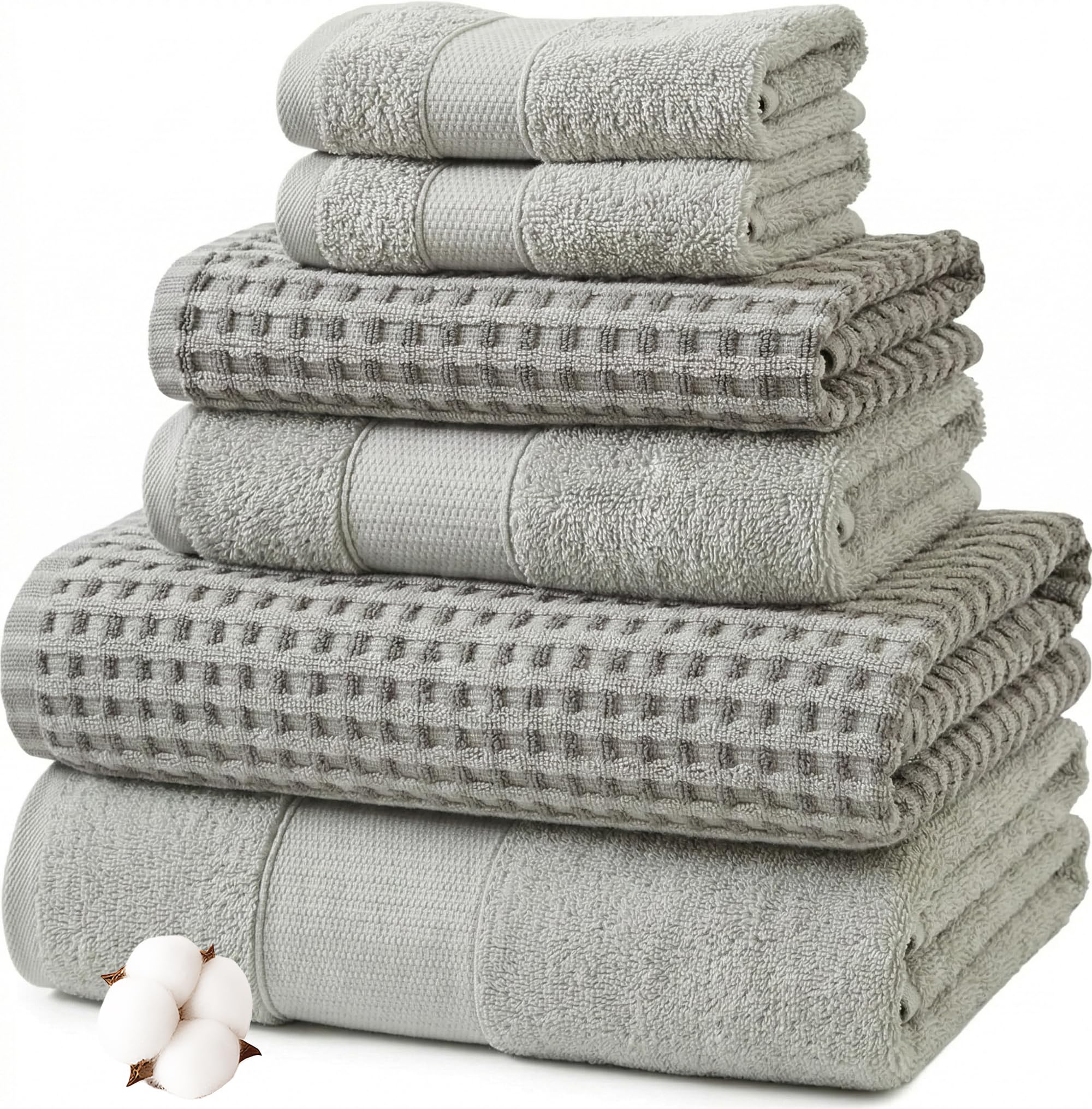 Modern Threads 6-Piece 100% Combed Cotton Yarn Dyed Cobblestone Jacquard Towel Set Silver
