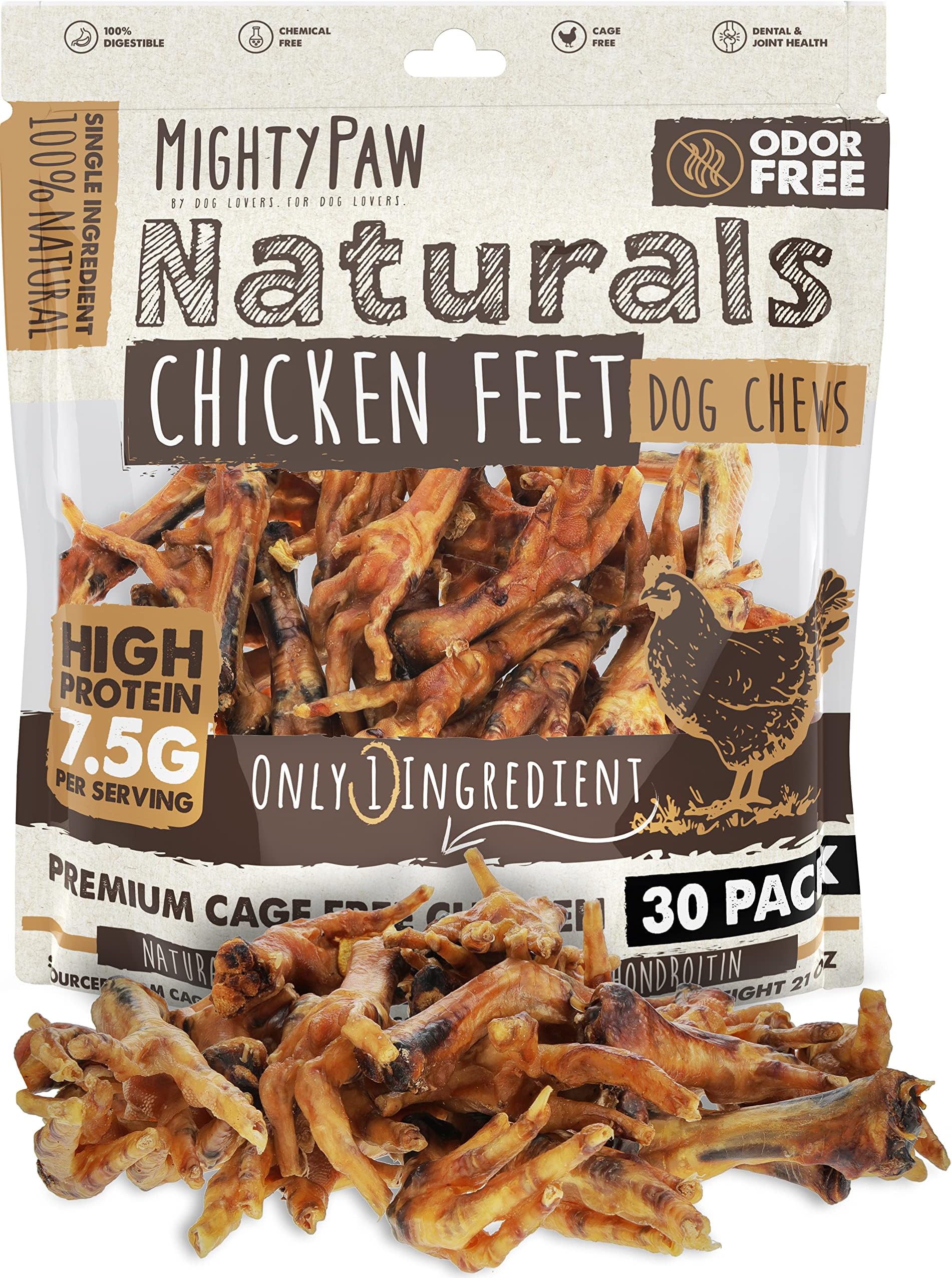Mighty Paw Naturals Chicken Feet Dog Treats (30 Pack) 100 Natural