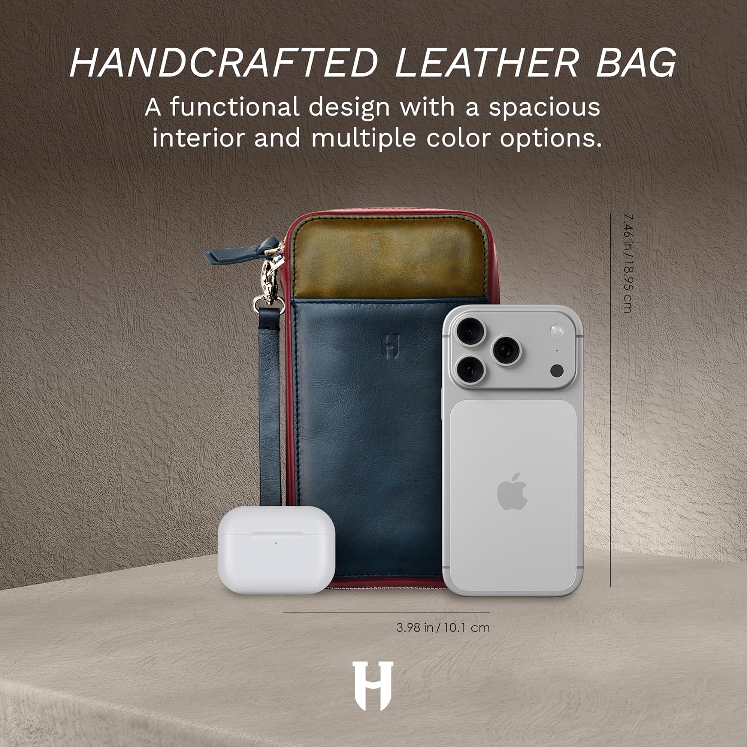 Wristlet for Men & Women, Full-Grain Leather Clutch Bag, RFID Protection, Zipper Pocket, Handcrafted