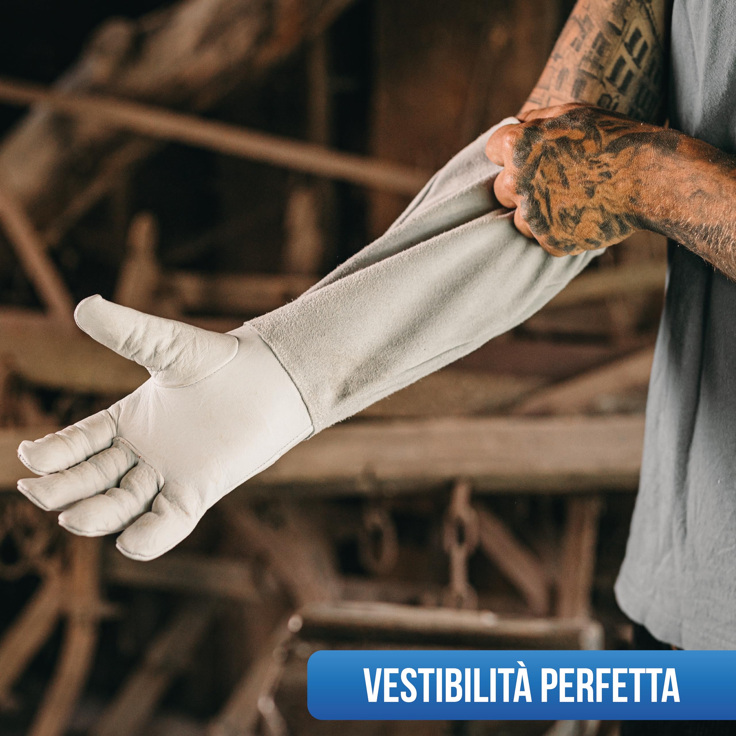 LAUTER SCHUTZ ® Guanti in pelle bovina RESISTENTI ALLE SPINE - Con cucitura posteriore per libertà di movimento e comfort (M, Bianco)