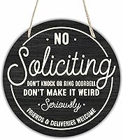 10 Inch Funny No Soliciting Wooden Front Door Sign - Round Hanging House Decor Plaque with Rope, Do Not Disturb Sign by qyuvanbu C01