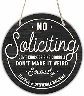 10 Inch Funny No Soliciting Wooden Front Door Sign - Round Hanging House Decor Plaque with Rope, Do Not Disturb Sign by qyuvanbu C01