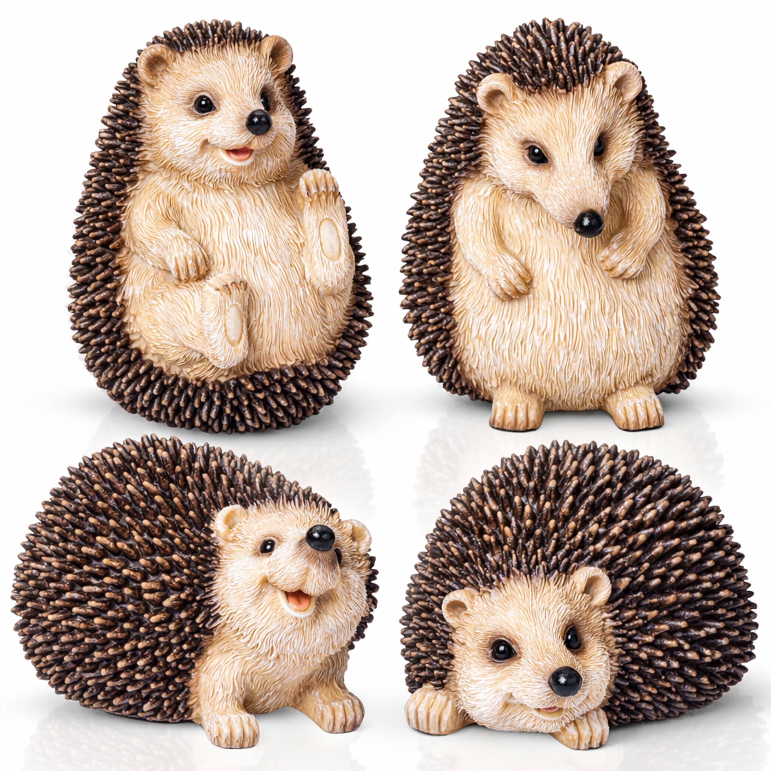 Pelle & Sol Set of 4 Hedgehog Garden Ornaments Outdoor - Animal Decoration, Waterproof Polyresin Statues - Adorable Hedgehog Gifts for Garden decorations