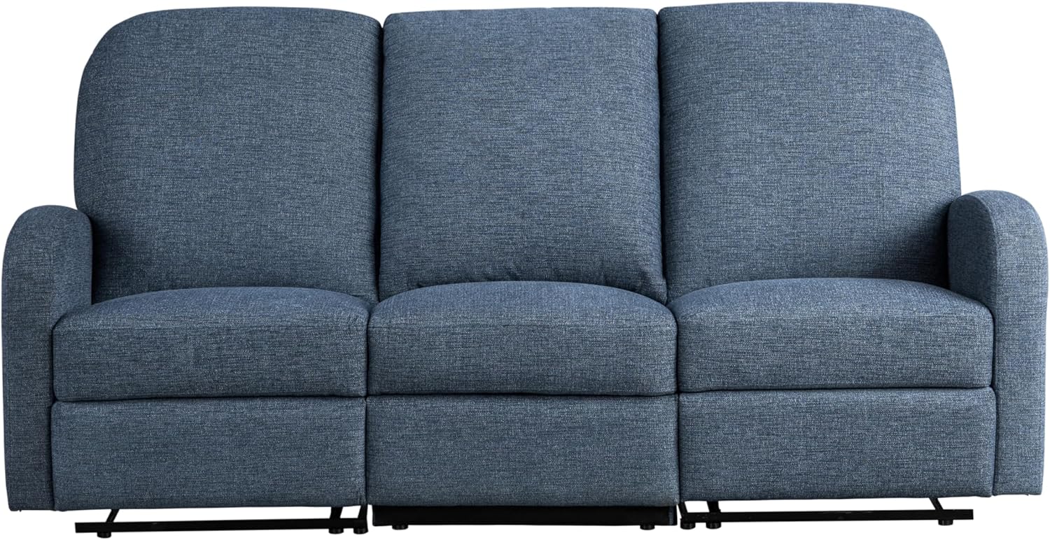 Relax-A-Lounger® Palmdale 79.6" Rocker Manual Pull-Handle Sofa Recliner, Soft Modern, Pocket Coil Comfort, Black Metal Base Leg, Soft Chenille Fabric, Blue