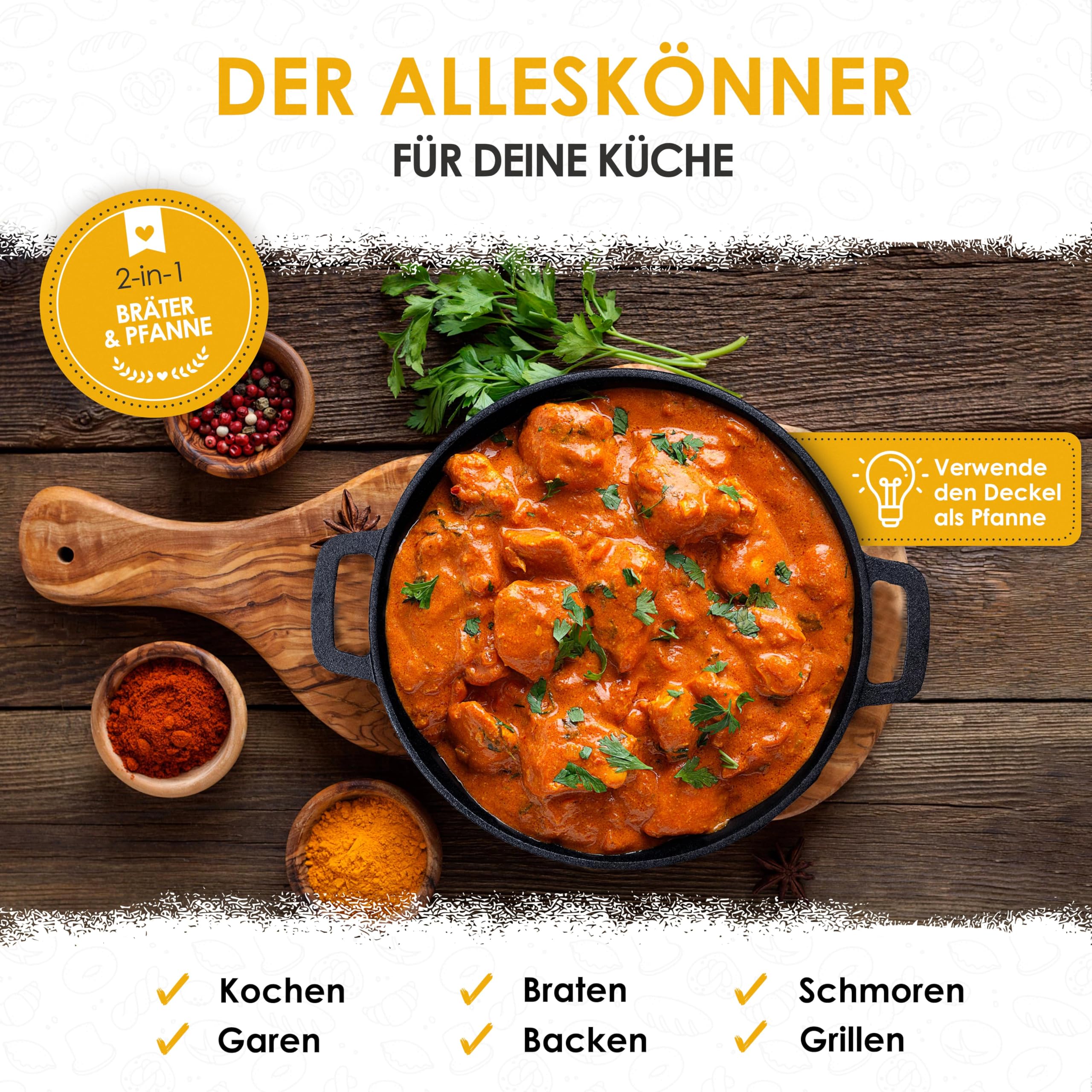 Gusseisen Topf Brot Backen inkl. Gärkorb, Bäckermesser & Teigschaber - 26cm Brotbackform mit Deckel - Komplettes Brotbackset - Idealer Brottopf zum Backen, Brotbacktopf, Brot Backen Zubehör