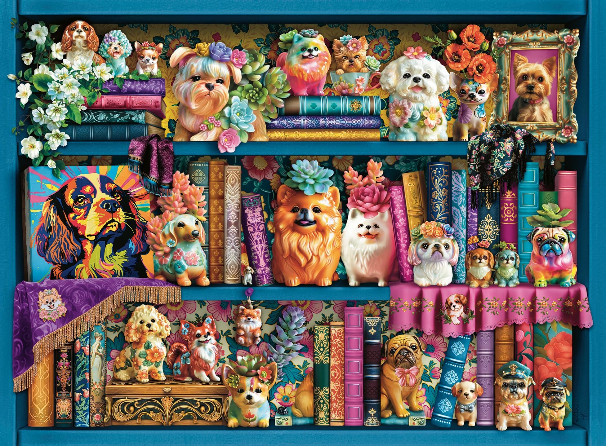 Precious Porcelain Pugs - Animal Jigsaw Puzzle for Adults Age 10 Years Up - 500 Pieces